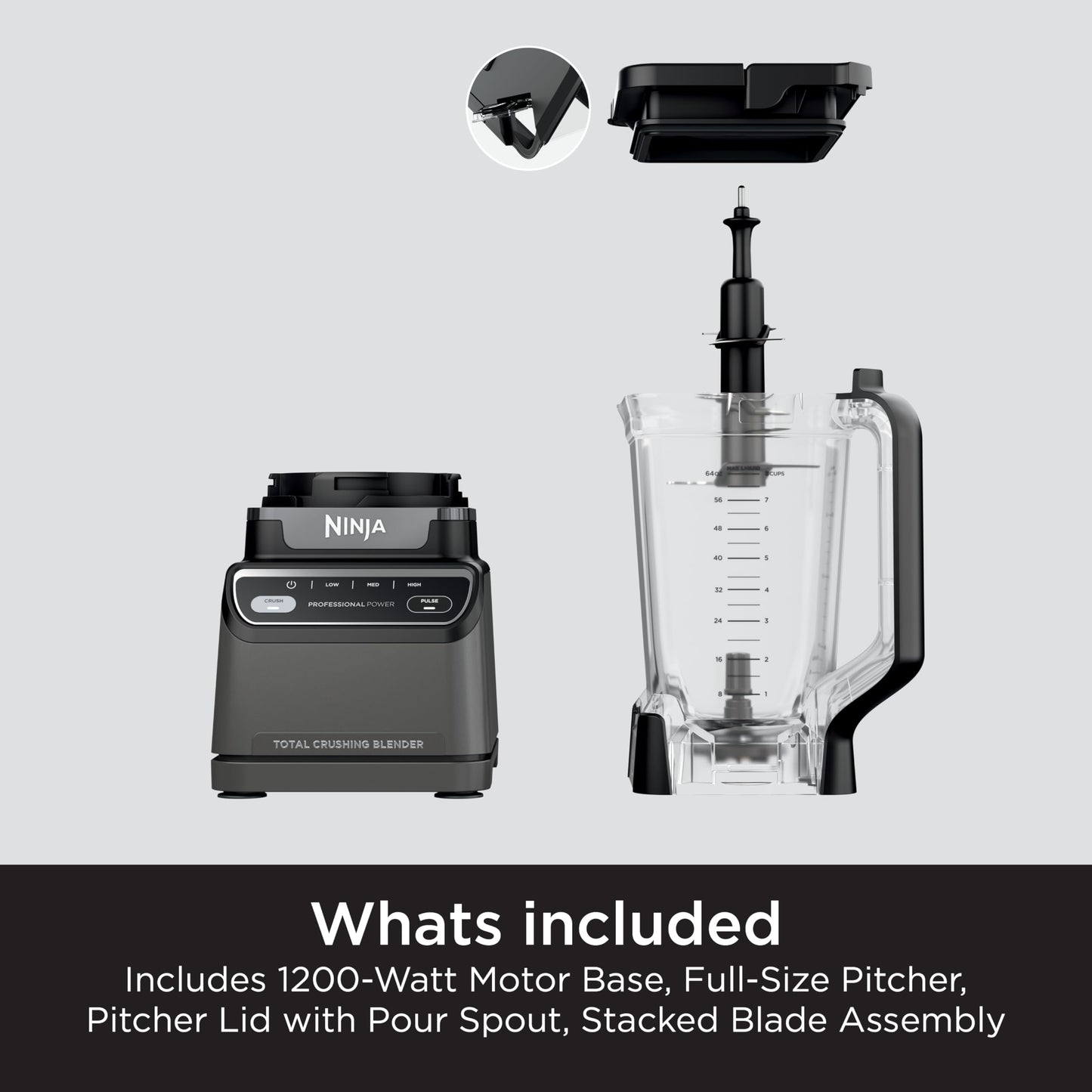 Ninja Professional Blender 1000W, Total Crushing Technology- Smoothies, Ice Crushing & Frozen Fruit, Full-Size Countertop Blender, 72-oz. Pitcher, Black & Grey, BL610