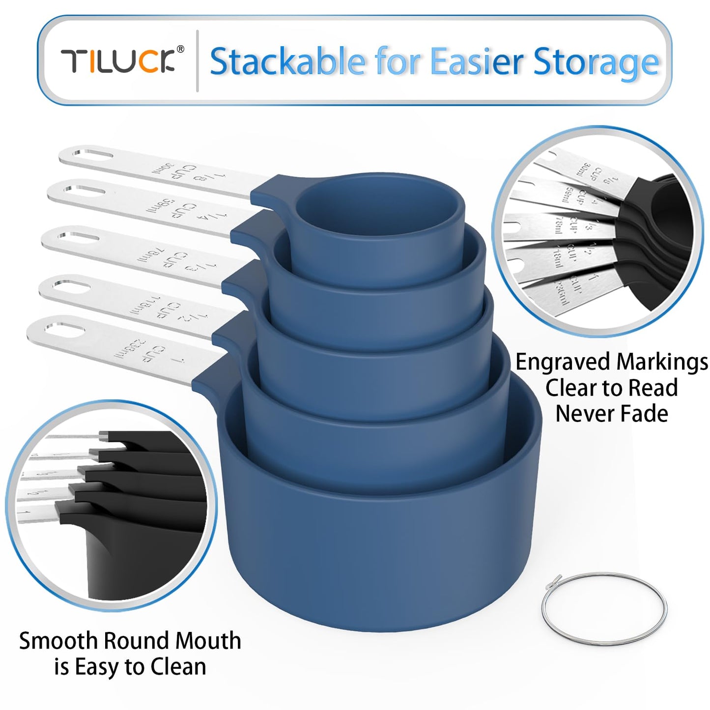 TILUCK Measuring Cups & Spoons Set, Stackable Cups and Spoons, Nesting Measure Cups with Stainless Steel Handle, Kitchen Gadgets for Cooking & Baking (Black)