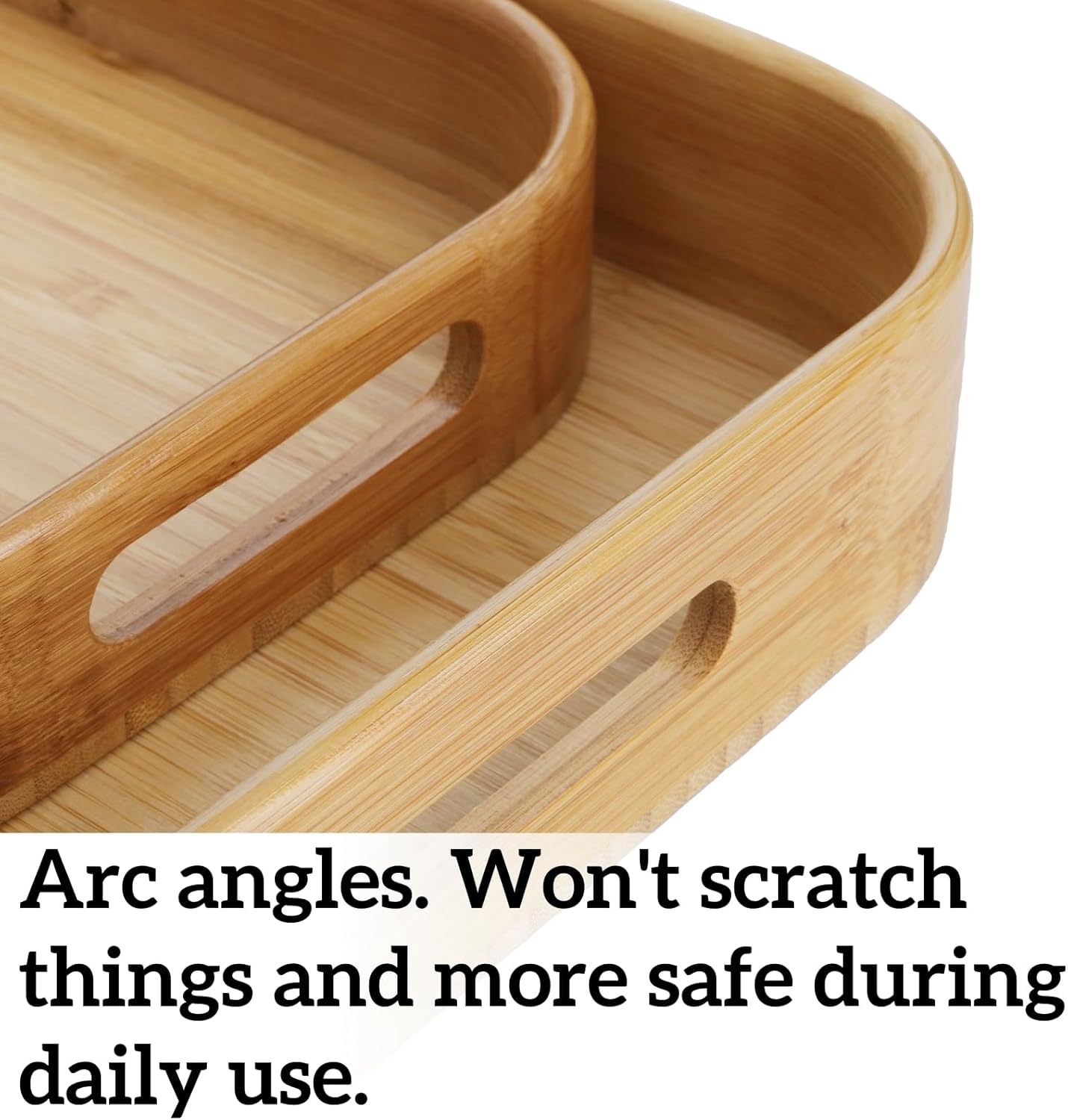 Dicunoy Set of 2 Bamboo Serving Tray, Solid Wood Breakfast Tray with Handles and Arc Angles, Large Size for Food, Dinner, Tea, Coffee, Bar, Parties, 15.6" L x 10.8" W /12.6" L x 8.5" W