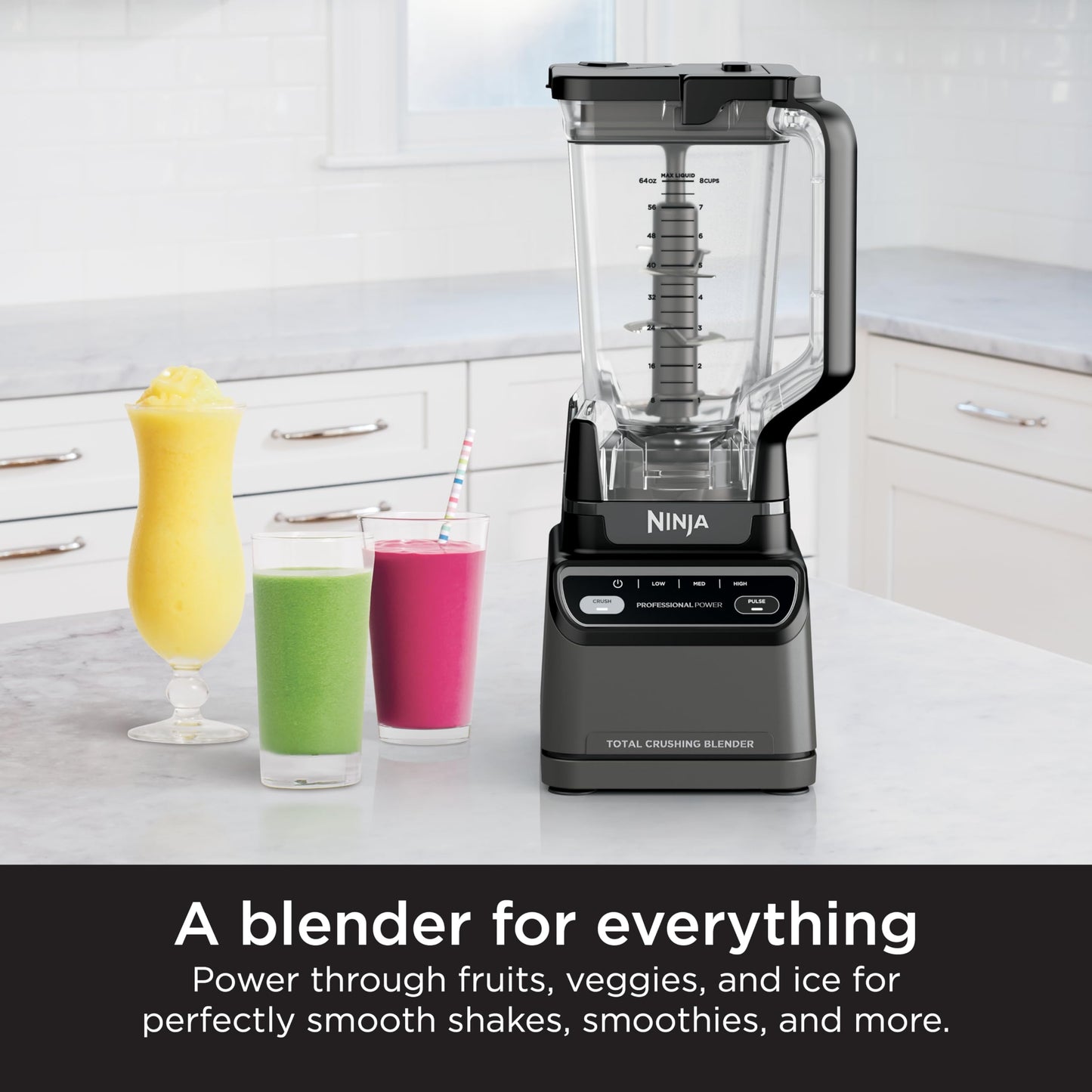 Ninja Professional Blender 1000W, Total Crushing Technology- Smoothies, Ice Crushing & Frozen Fruit, Full-Size Countertop Blender, 72-oz. Pitcher, Black & Grey, BL610