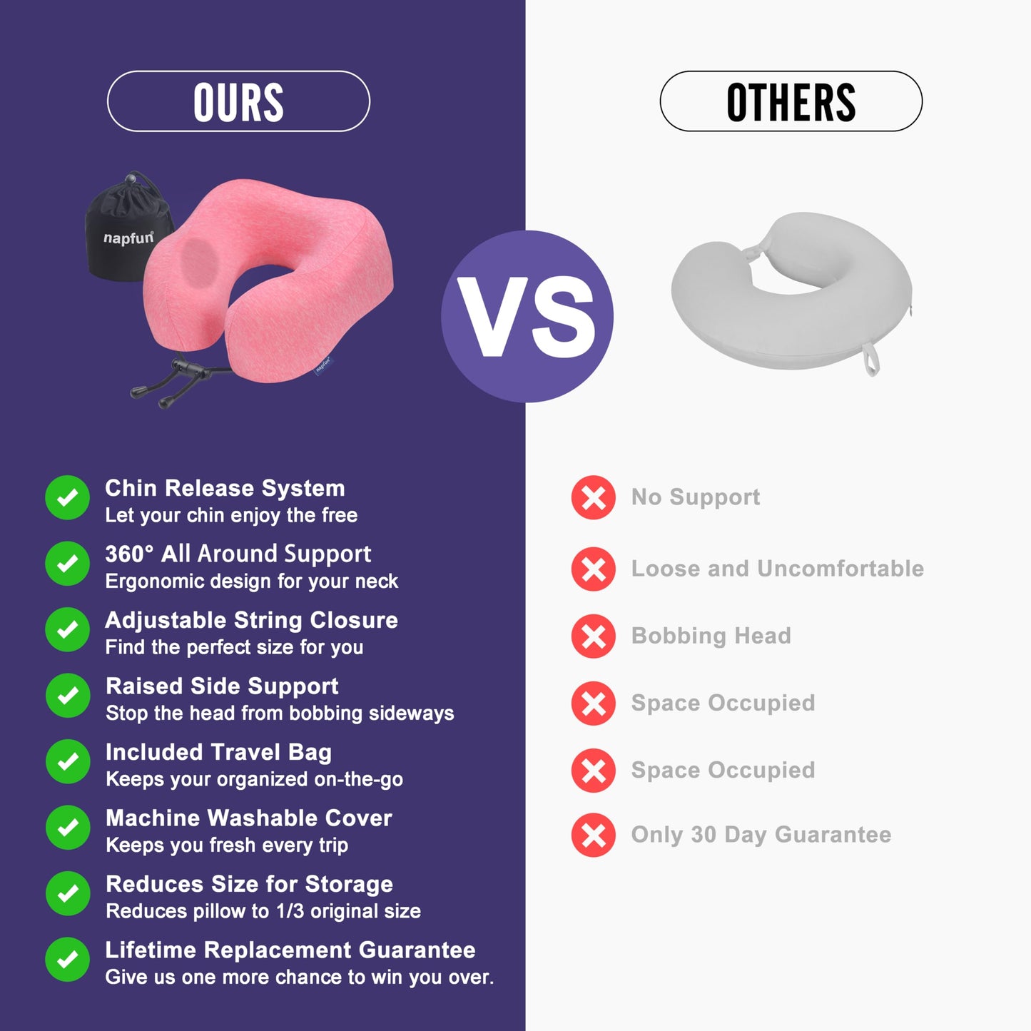 napfun Neck Pillow for Traveling, Upgraded Travel Neck Pillow for Airplane 100% Pure Memory Foam Travel Pillow for Flight Headrest Sleep, Portable Plane Accessories, Full Black