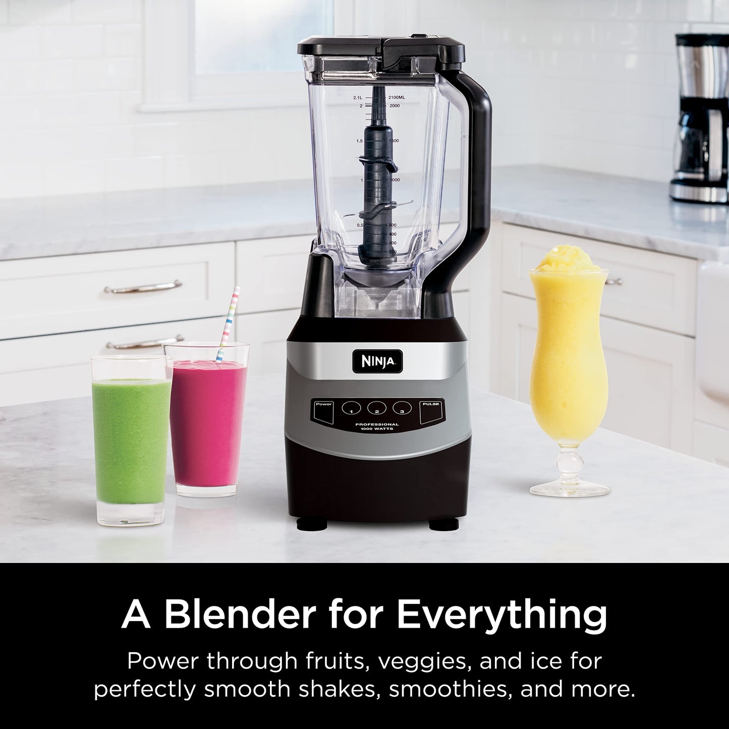 Ninja Professional Blender 1000W, Total Crushing Technology- Smoothies, Ice Crushing & Frozen Fruit, Full-Size Countertop Blender, 72-oz. Pitcher, Black & Grey, BL610