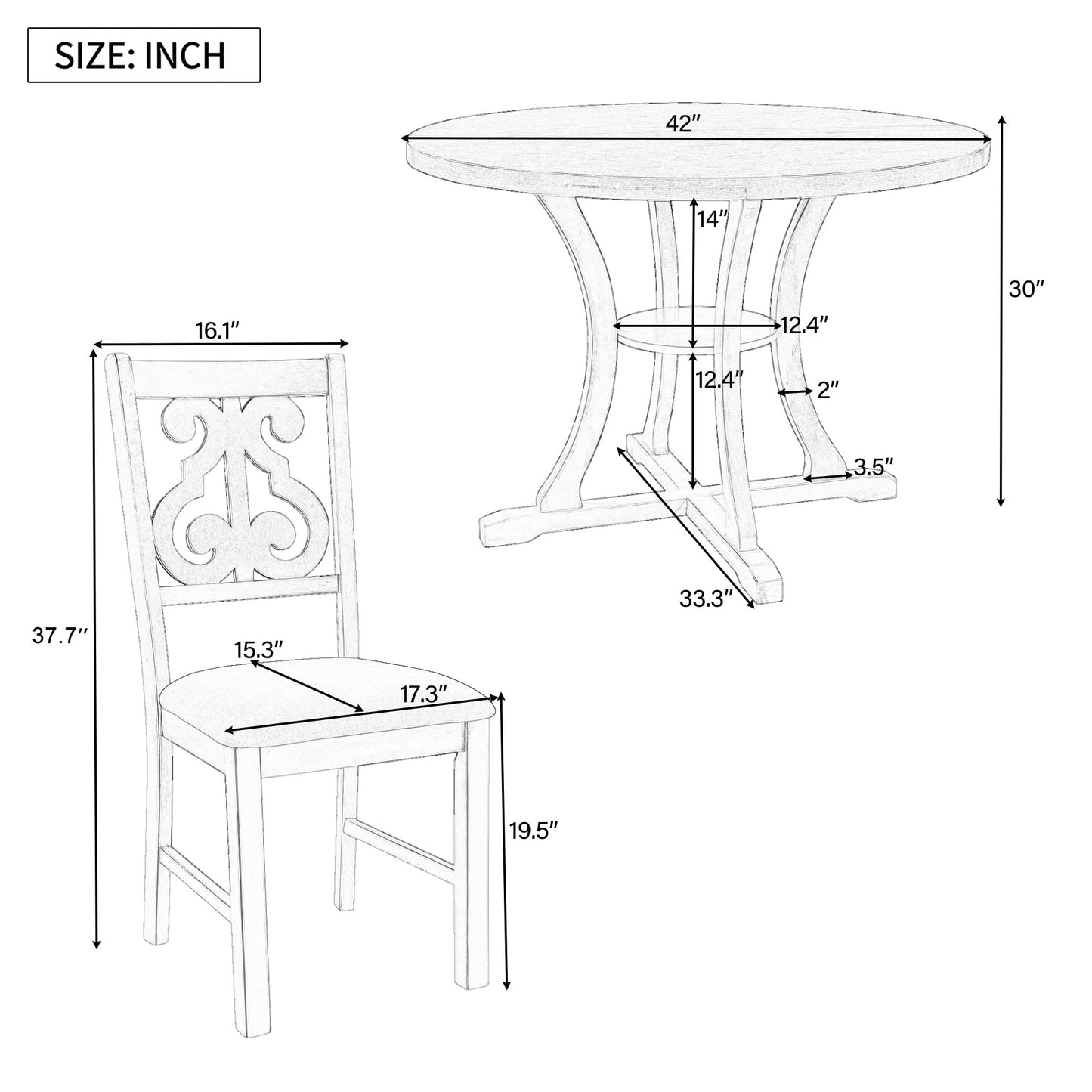 Harper & Bright Designs Farmhouse Extendable Round Dining Table Set, Round Wood Table with Shelf and Upholstered Chair Set Perfect for Family