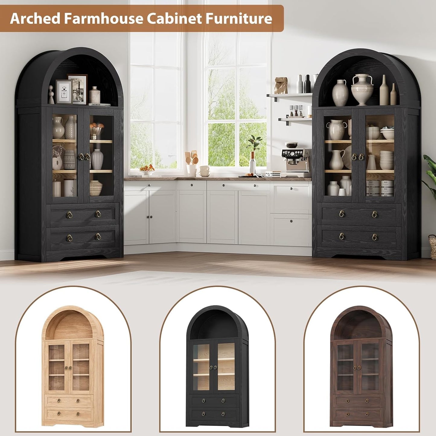 Kitchen Pantry Cabinet Arched Cabinet Bookshelf/Bookcase