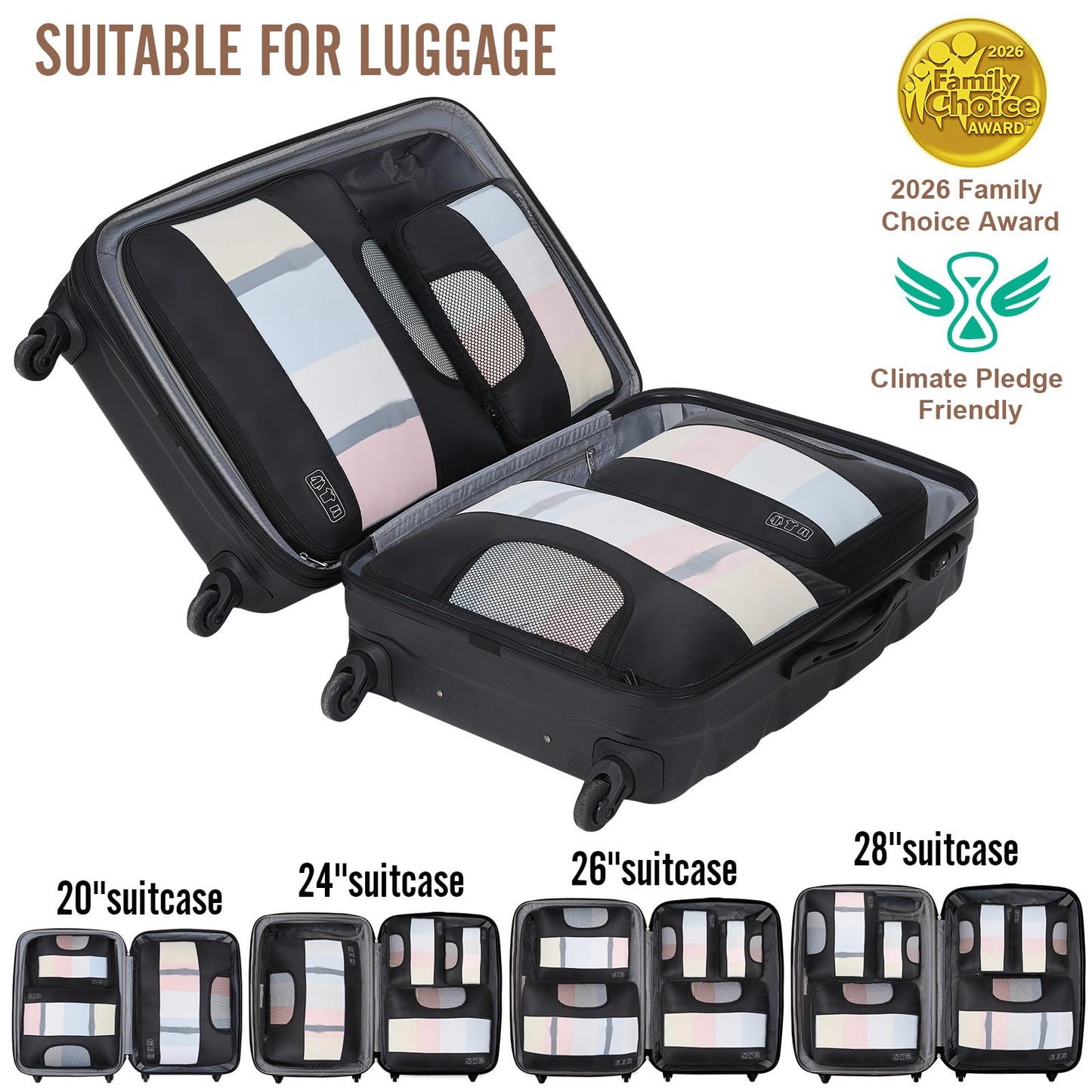 Veken 10 Set/8 Set Packing Cubes for Travel Essentials,Anti-Wrinkle Buckled Suitcase Organizer for Shoe & Toiletry Bag,Carry On Luggage Bag for Airplane & College Dorm Room Accessories,Women Men Gifts