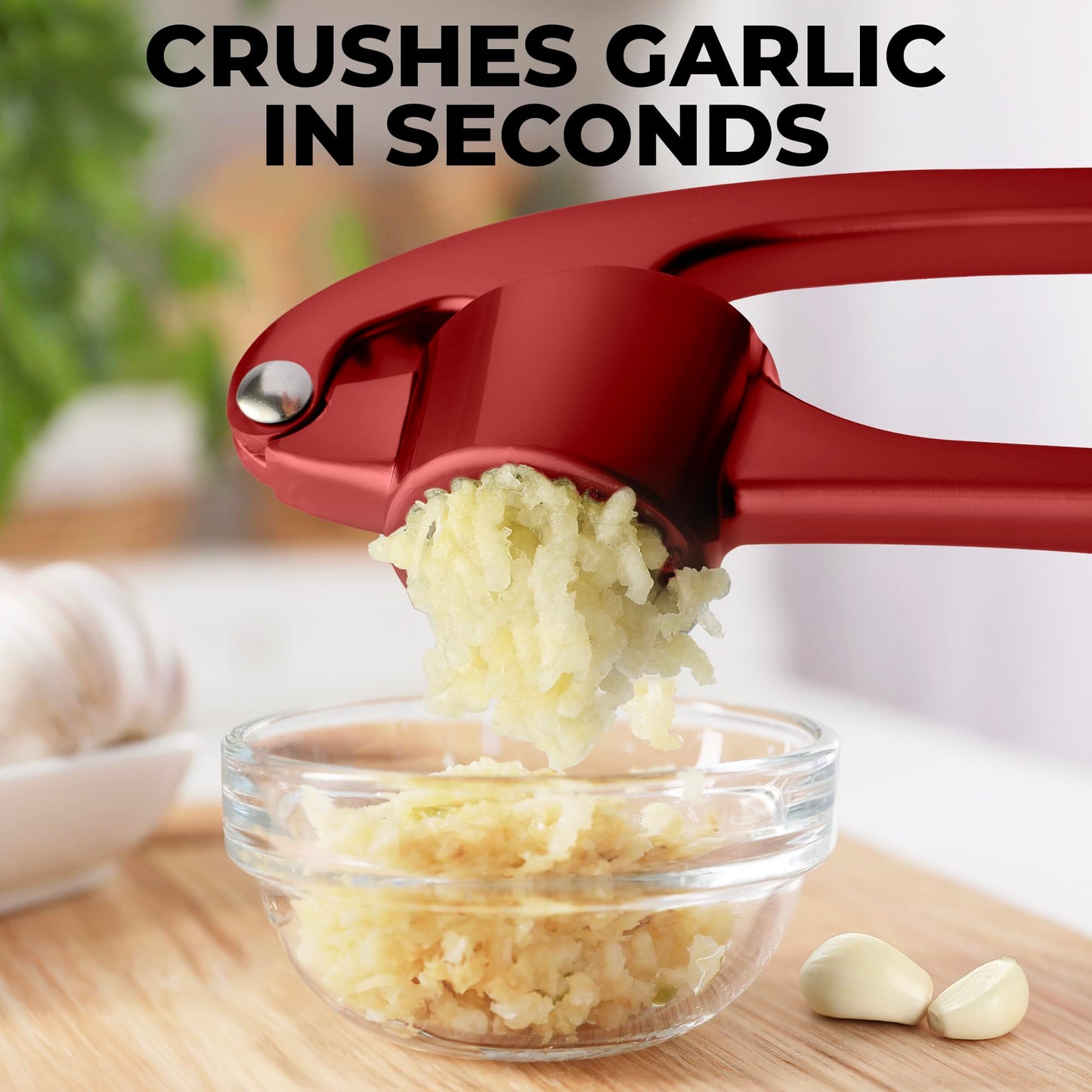 Zulay Kitchen Premium Garlic Press Set - Rust Proof & Dishwasher Safe Professional Garlic Mincer Tool - Easy-Squeeze, Easy-Clean with Soft, Ergonomic Handle - Silicone Garlic Peeler & Brush (Silver)