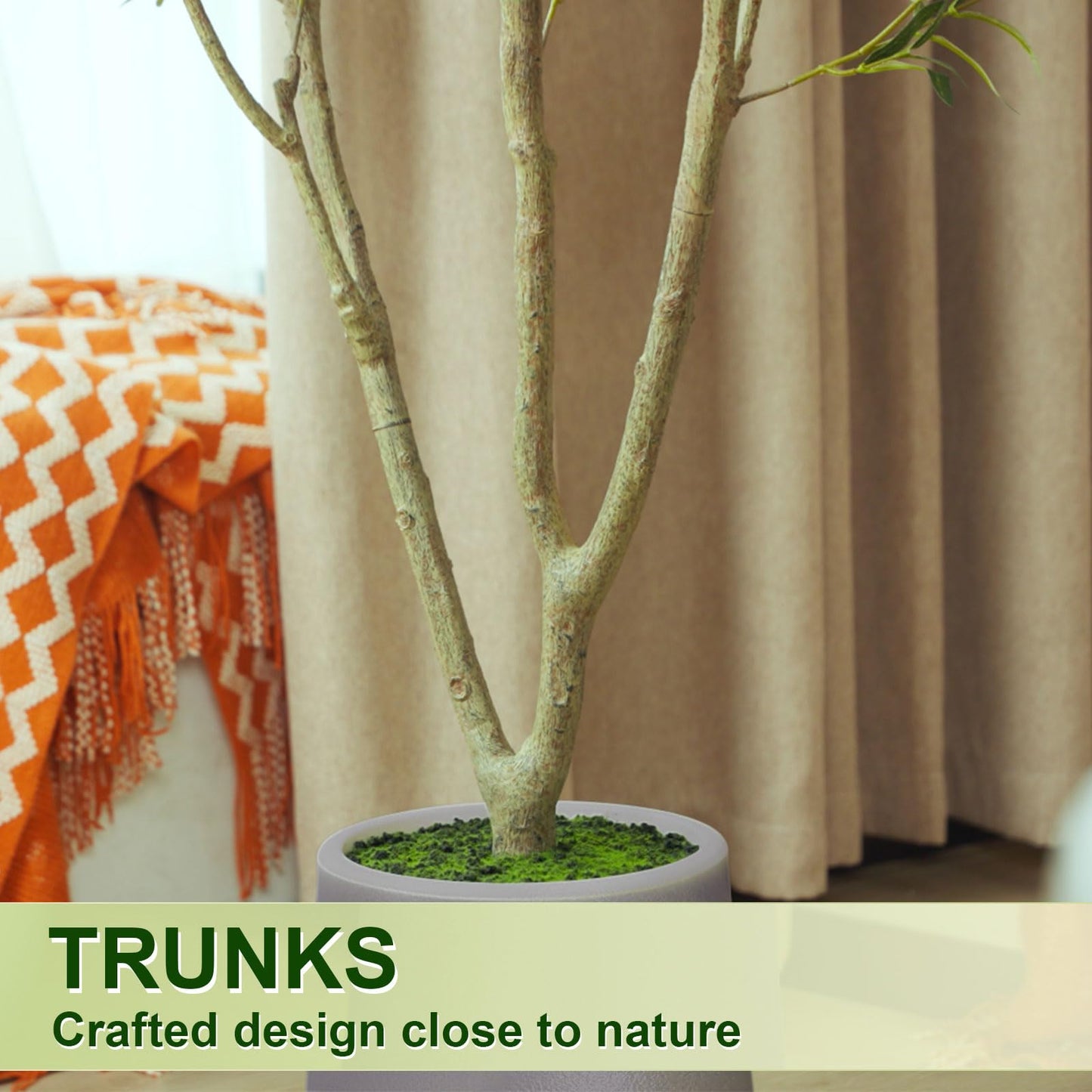 Olive Trees Artificial Indoor, 6FT Tall Faux Olive Tree with White Tall Planter, Artificial Plants with Natural Wood Trunk and Lifelike Fruits for Home Office Decor