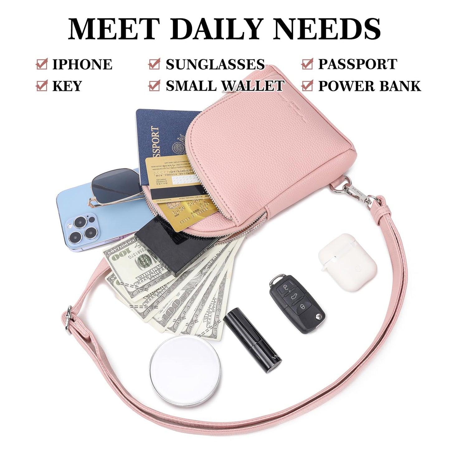 INICAT Travel Sling Bag, Anti Theft Crossbody Bag for Women | RFID Blocking, 8 Card Slots, Back Zippered Pocket, Metal Zippers,Switchable Strap