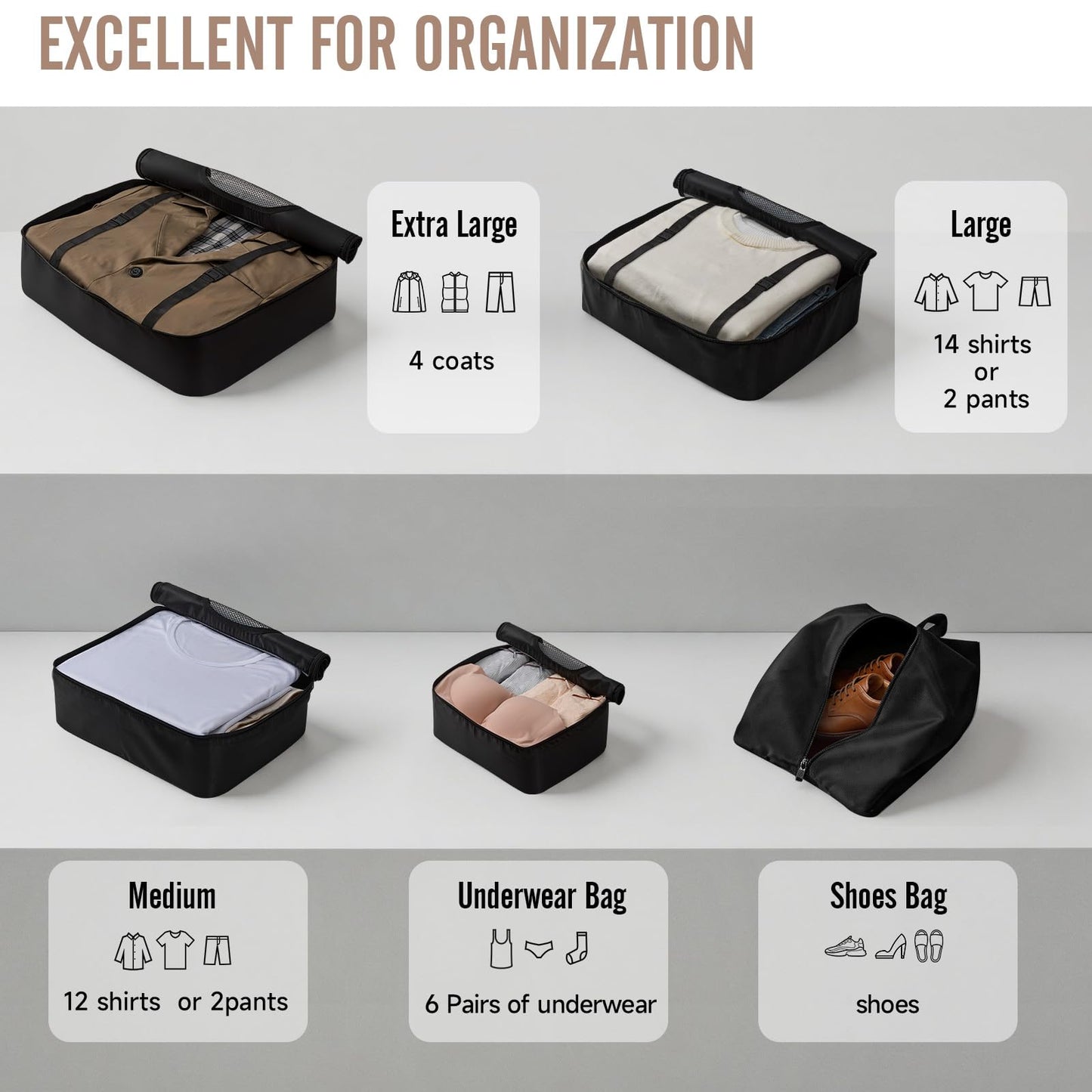 Veken 10 Set/8 Set Packing Cubes for Travel Essentials,Anti-Wrinkle Buckled Suitcase Organizer for Shoe & Toiletry Bag,Carry On Luggage Bag for Airplane & College Dorm Room Accessories,Women Men Gifts