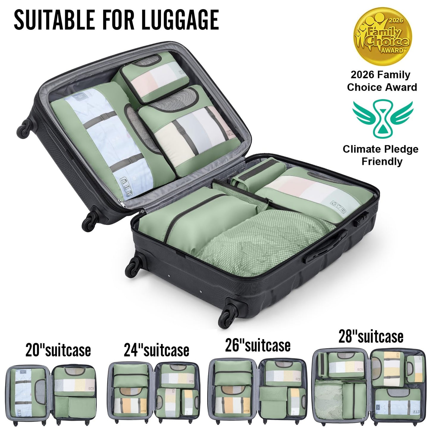 Veken 10 Set/8 Set Packing Cubes for Travel Essentials,Anti-Wrinkle Buckled Suitcase Organizer for Shoe & Toiletry Bag,Carry On Luggage Bag for Airplane & College Dorm Room Accessories,Women Men Gifts