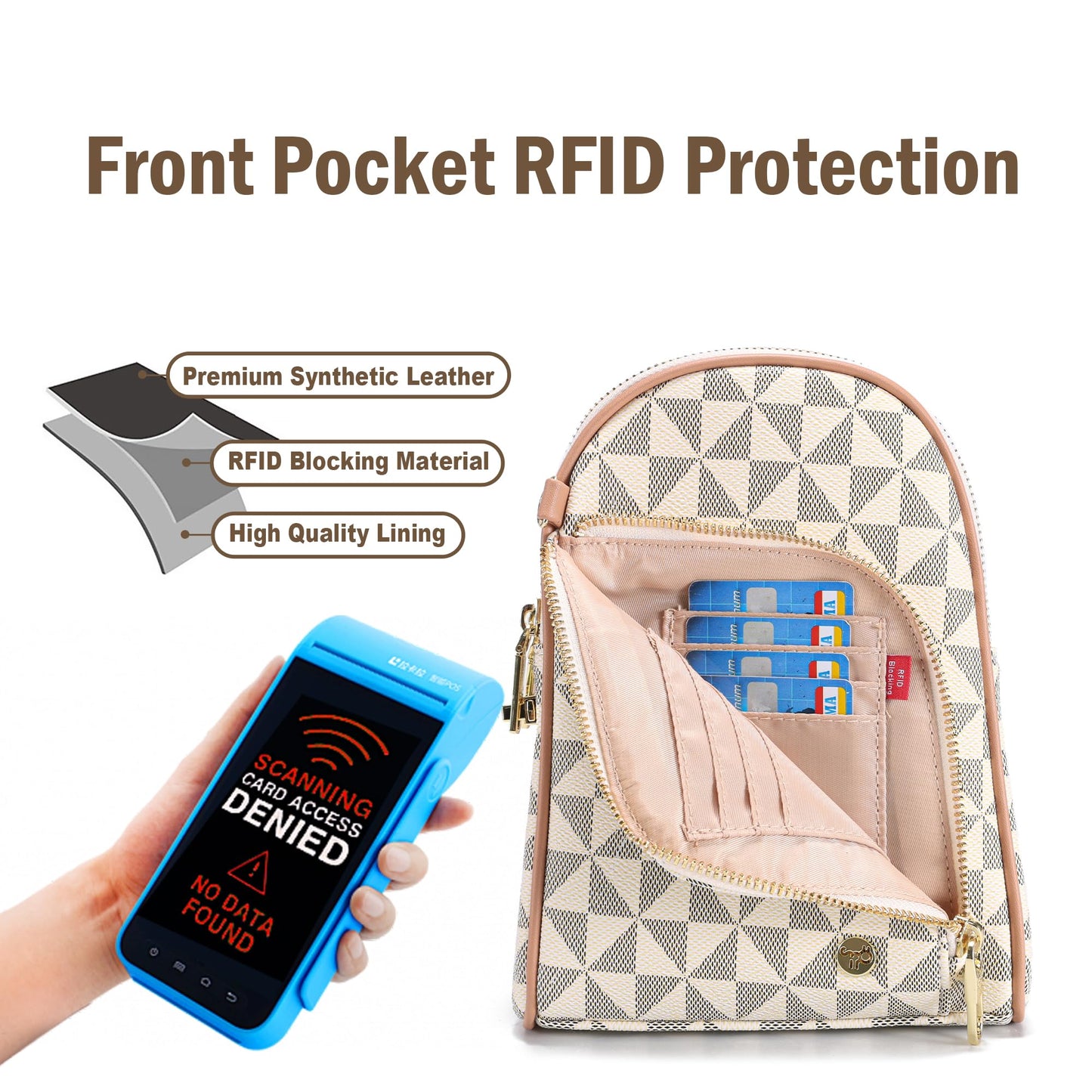 INICAT Travel Sling Bag, Anti Theft Crossbody Bag for Women | RFID Blocking, 8 Card Slots, Back Zippered Pocket, Metal Zippers,Switchable Strap
