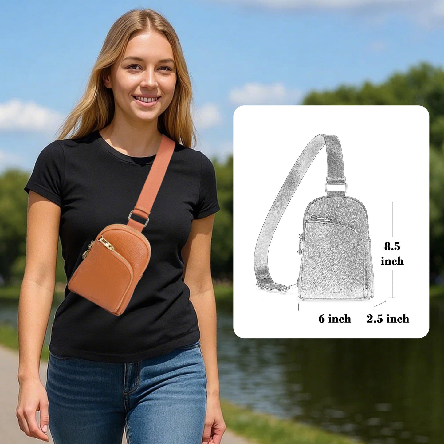 INICAT Travel Sling Bag, Anti Theft Crossbody Bag for Women | RFID Blocking, 8 Card Slots, Back Zippered Pocket, Metal Zippers,Switchable Strap