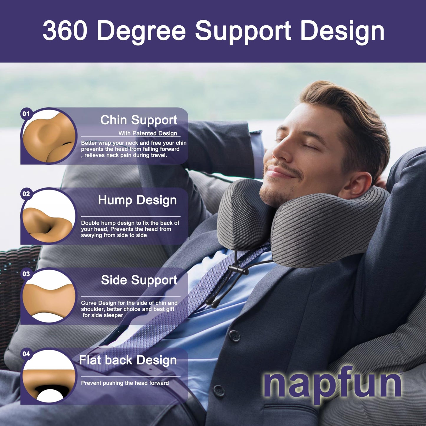 napfun Neck Pillow for Traveling, Upgraded Travel Neck Pillow for Airplane 100% Pure Memory Foam Travel Pillow for Flight Headrest Sleep, Portable Plane Accessories, Full Black