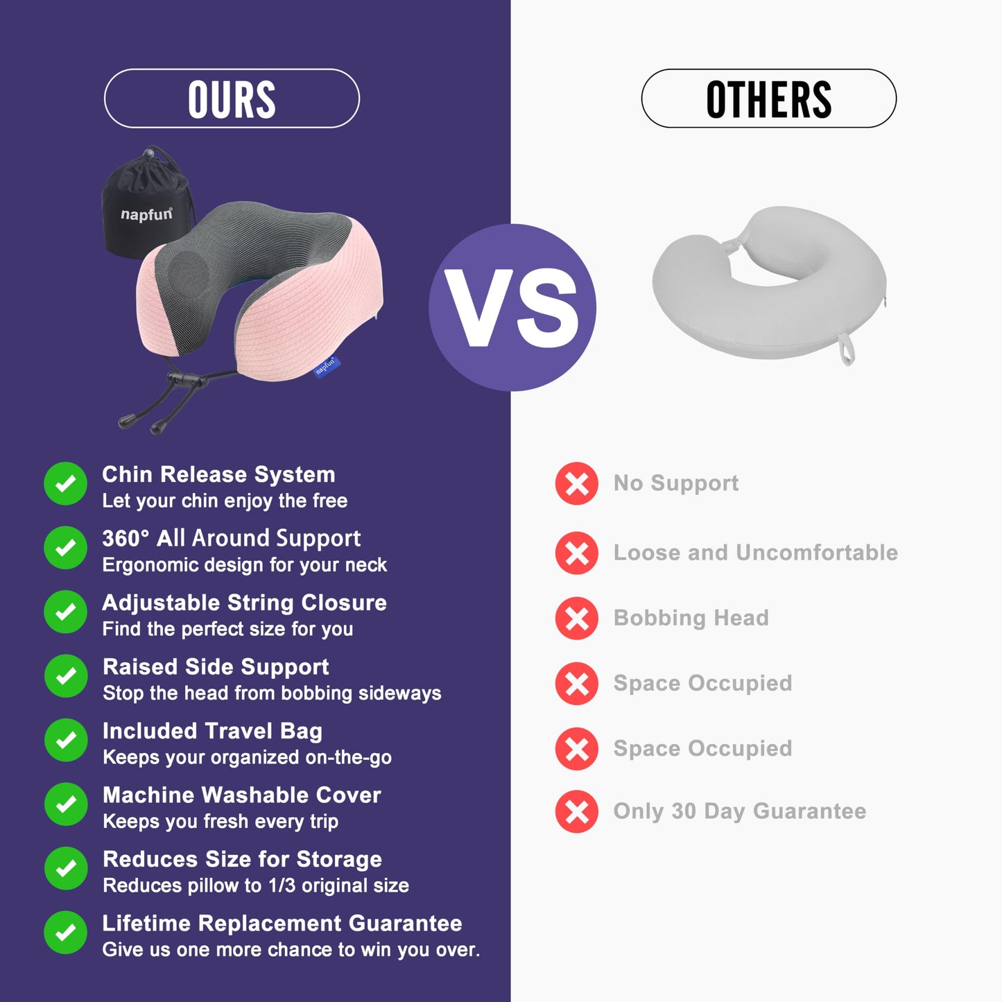 napfun Neck Pillow for Traveling, Upgraded Travel Neck Pillow for Airplane 100% Pure Memory Foam Travel Pillow for Flight Headrest Sleep, Portable Plane Accessories, Full Black
