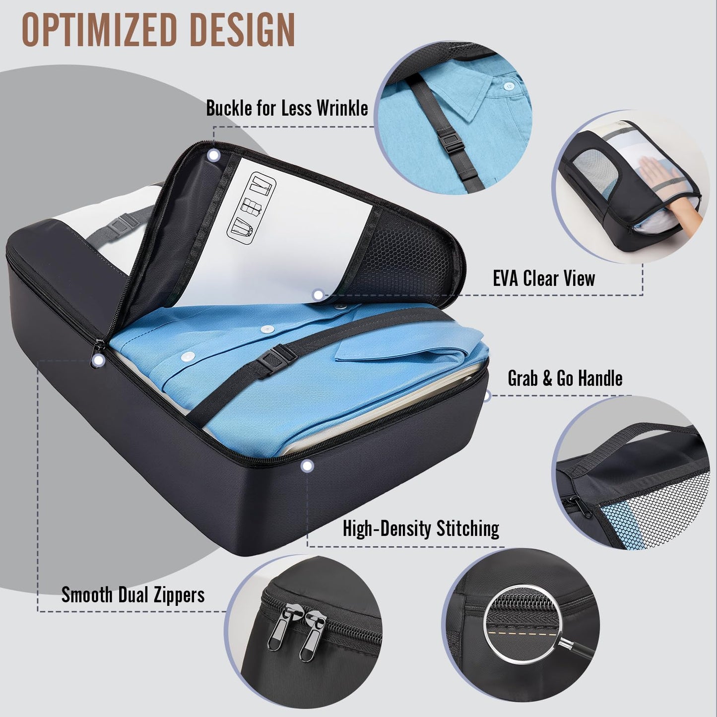 Veken 10 Set/8 Set Packing Cubes for Travel Essentials,Anti-Wrinkle Buckled Suitcase Organizer for Shoe & Toiletry Bag,Carry On Luggage Bag for Airplane & College Dorm Room Accessories,Women Men Gifts