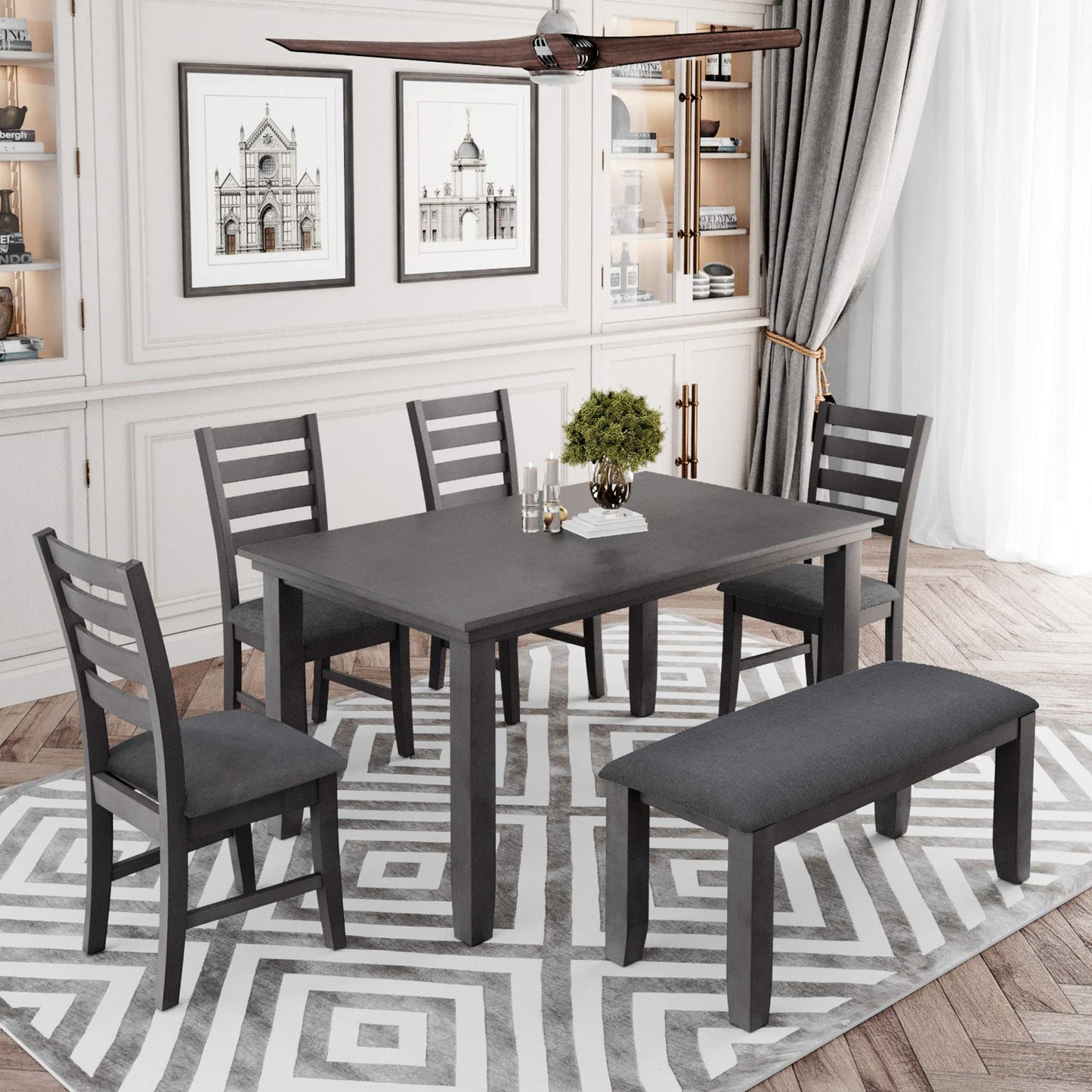 Harper & Bright Designs Farmhouse Extendable Round Dining Table Set, Round Wood Table with Shelf and Upholstered Chair Set Perfect for Family