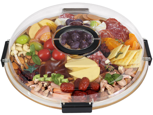 Round Charcuterie Board with Clear Lid, Travel Picnic Portable Cheese Board Charcuterie Boxes, Meat Fruit Serving Tray Platter, House Warming Gifts New Home, Gifts for Women