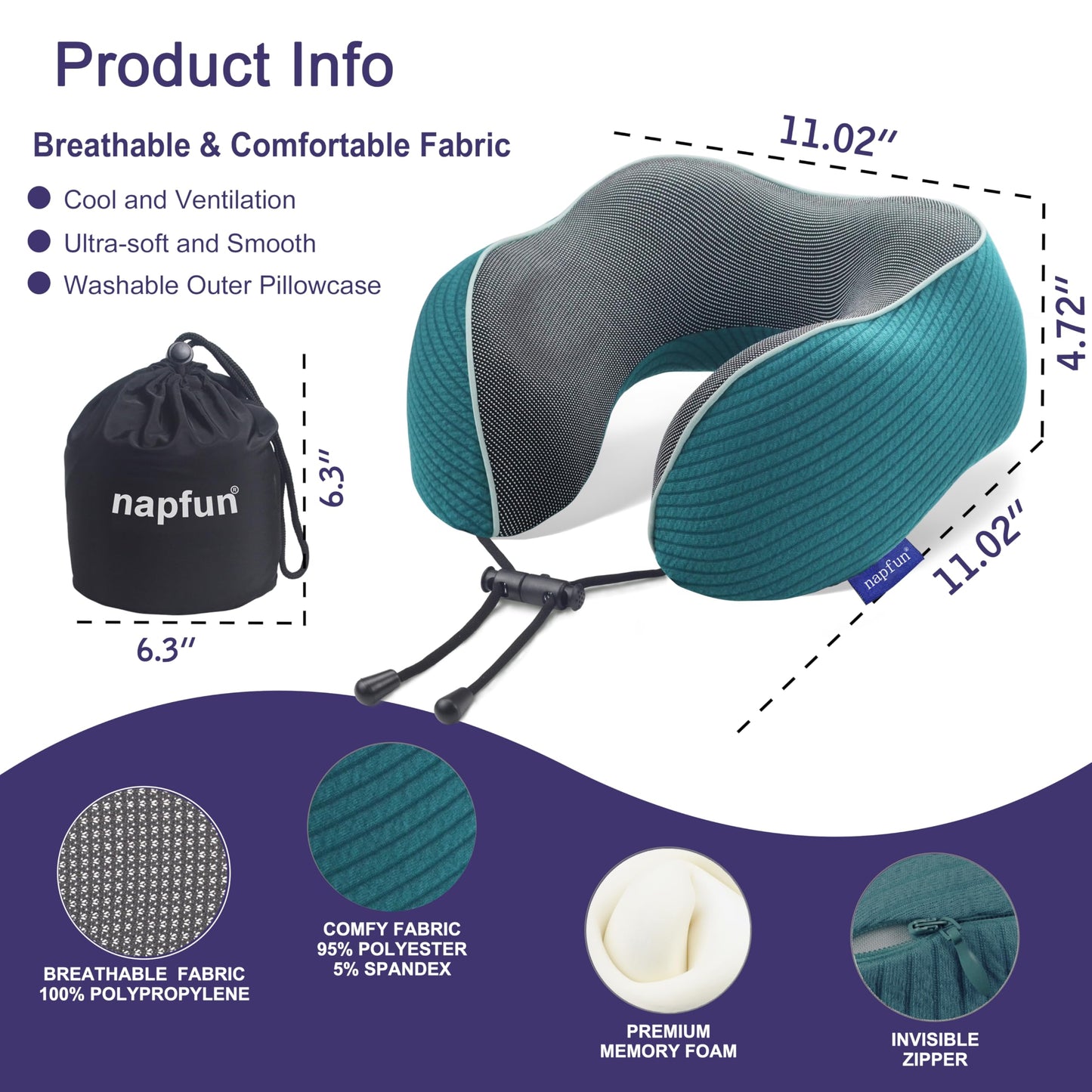 napfun Neck Pillow for Traveling, Upgraded Travel Neck Pillow for Airplane 100% Pure Memory Foam Travel Pillow for Flight Headrest Sleep, Portable Plane Accessories, Full Black