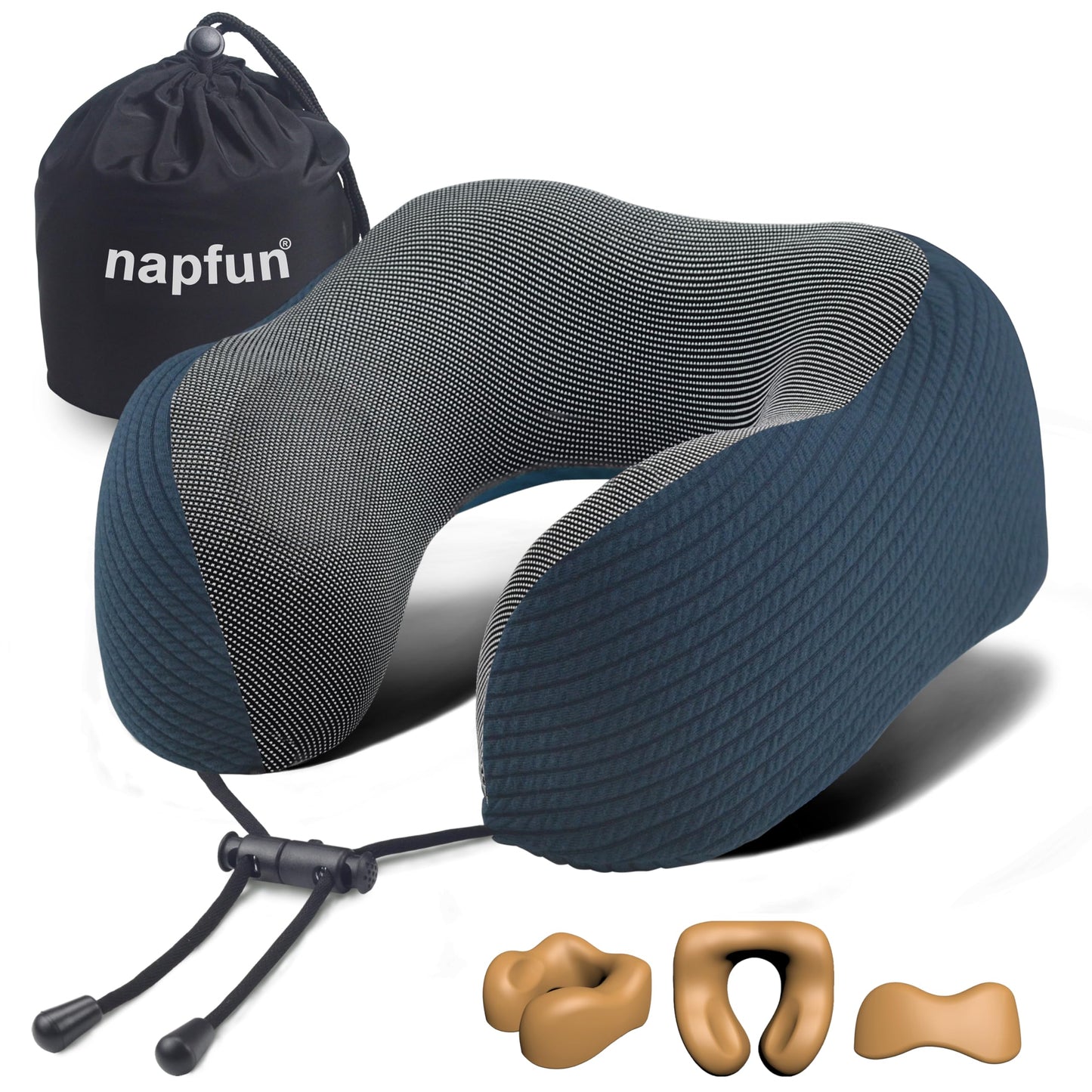napfun Neck Pillow for Traveling, Upgraded Travel Neck Pillow for Airplane 100% Pure Memory Foam Travel Pillow for Flight Headrest Sleep, Portable Plane Accessories, Full Black