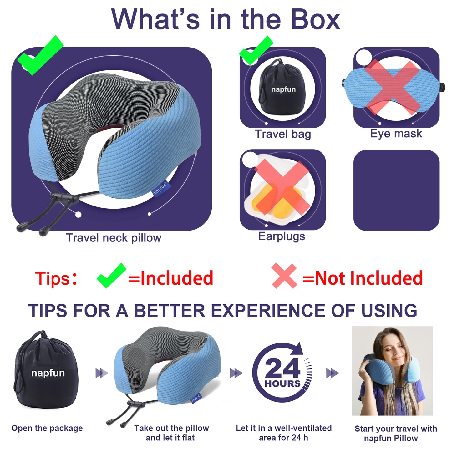 napfun Neck Pillow for Traveling, Upgraded Travel Neck Pillow for Airplane 100% Pure Memory Foam Travel Pillow for Flight Headrest Sleep, Portable Plane Accessories, Full Black