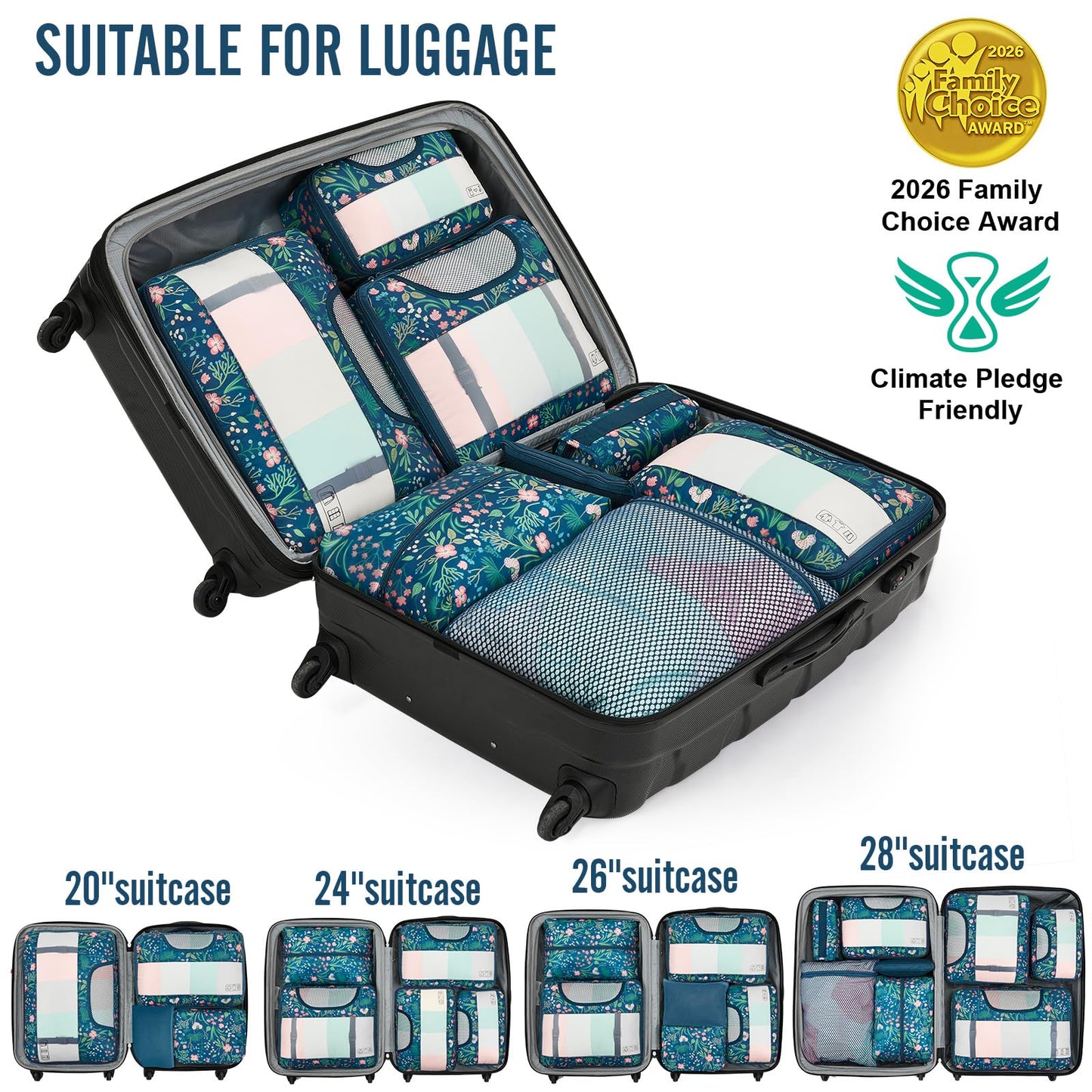 Veken 10 Set/8 Set Packing Cubes for Travel Essentials,Anti-Wrinkle Buckled Suitcase Organizer for Shoe & Toiletry Bag,Carry On Luggage Bag for Airplane & College Dorm Room Accessories,Women Men Gifts