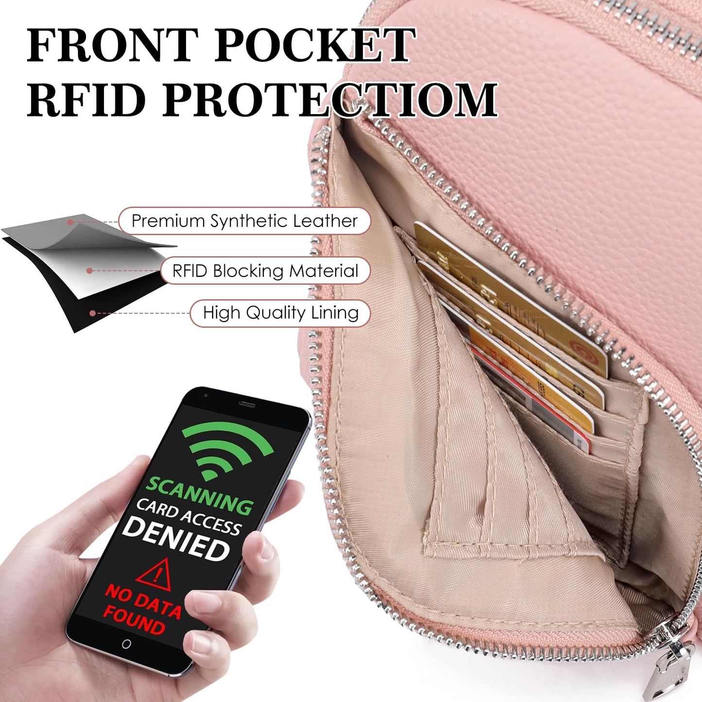 INICAT Travel Sling Bag, Anti Theft Crossbody Bag for Women | RFID Blocking, 8 Card Slots, Back Zippered Pocket, Metal Zippers,Switchable Strap