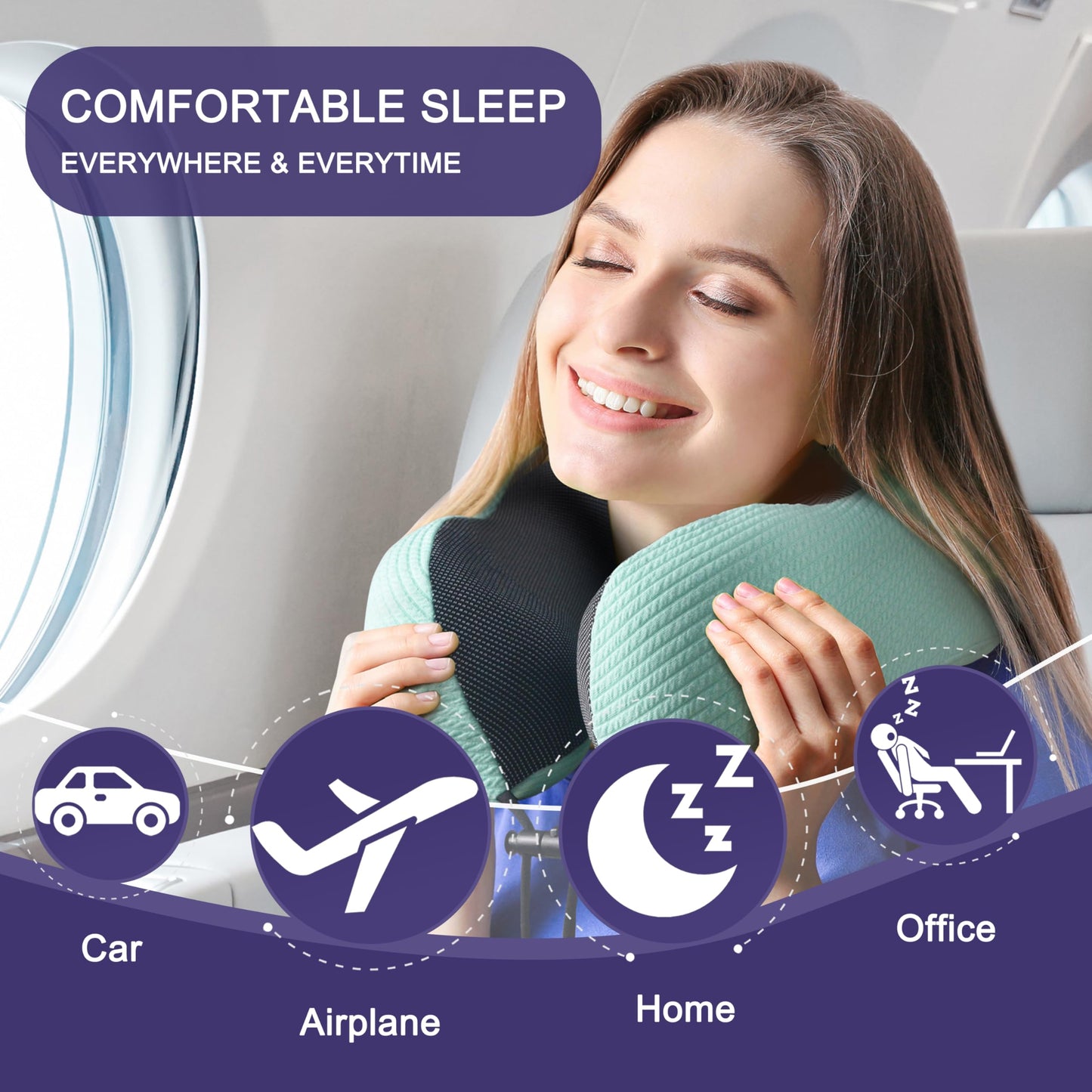 napfun Neck Pillow for Traveling, Upgraded Travel Neck Pillow for Airplane 100% Pure Memory Foam Travel Pillow for Flight Headrest Sleep, Portable Plane Accessories, Full Black