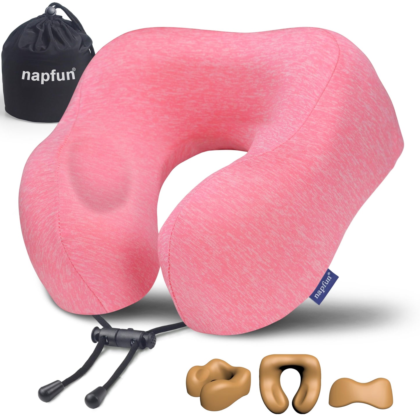 napfun Neck Pillow for Traveling, Upgraded Travel Neck Pillow for Airplane 100% Pure Memory Foam Travel Pillow for Flight Headrest Sleep, Portable Plane Accessories, Full Black