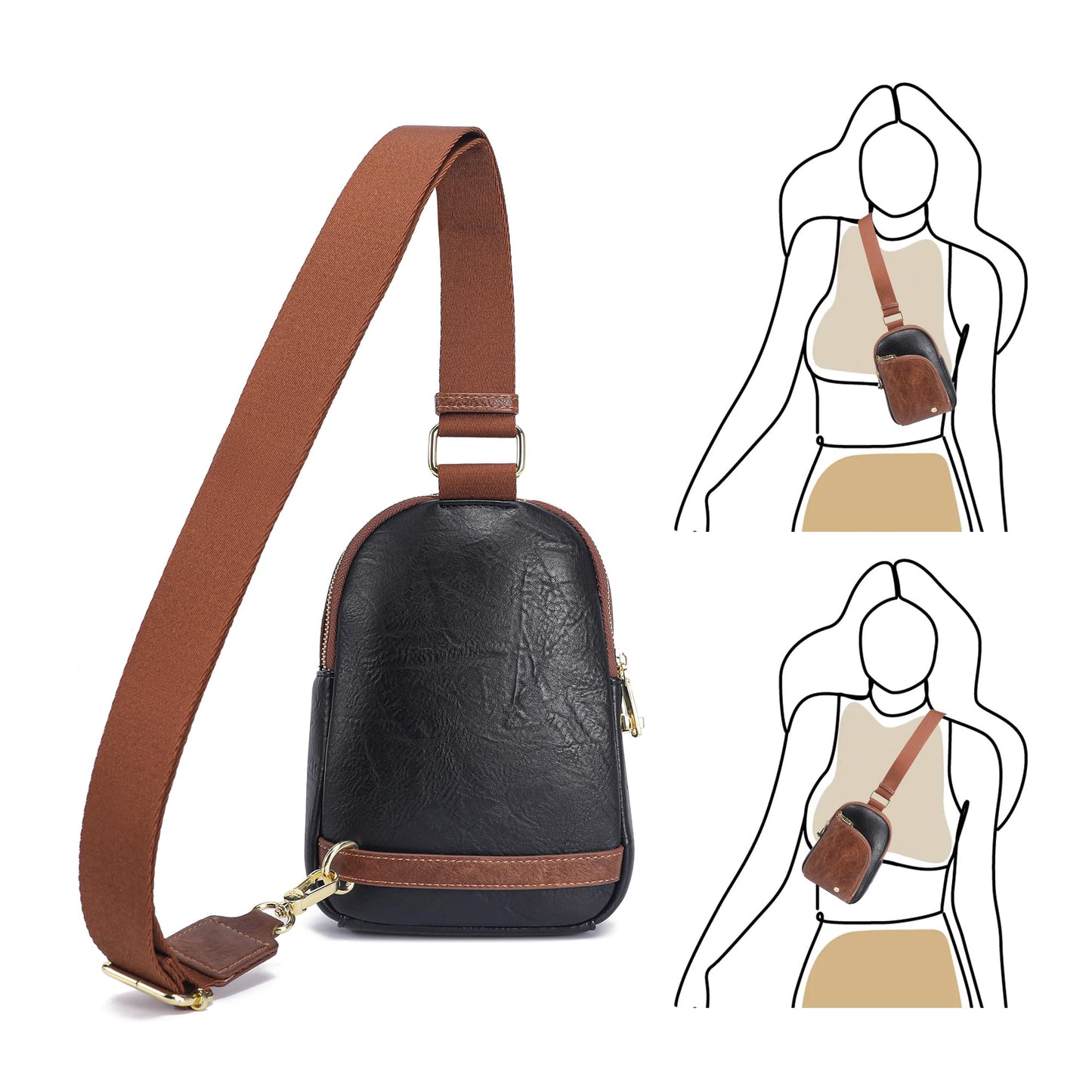 INICAT Travel Sling Bag, Anti Theft Crossbody Bag for Women | RFID Blocking, 8 Card Slots, Back Zippered Pocket, Metal Zippers,Switchable Strap