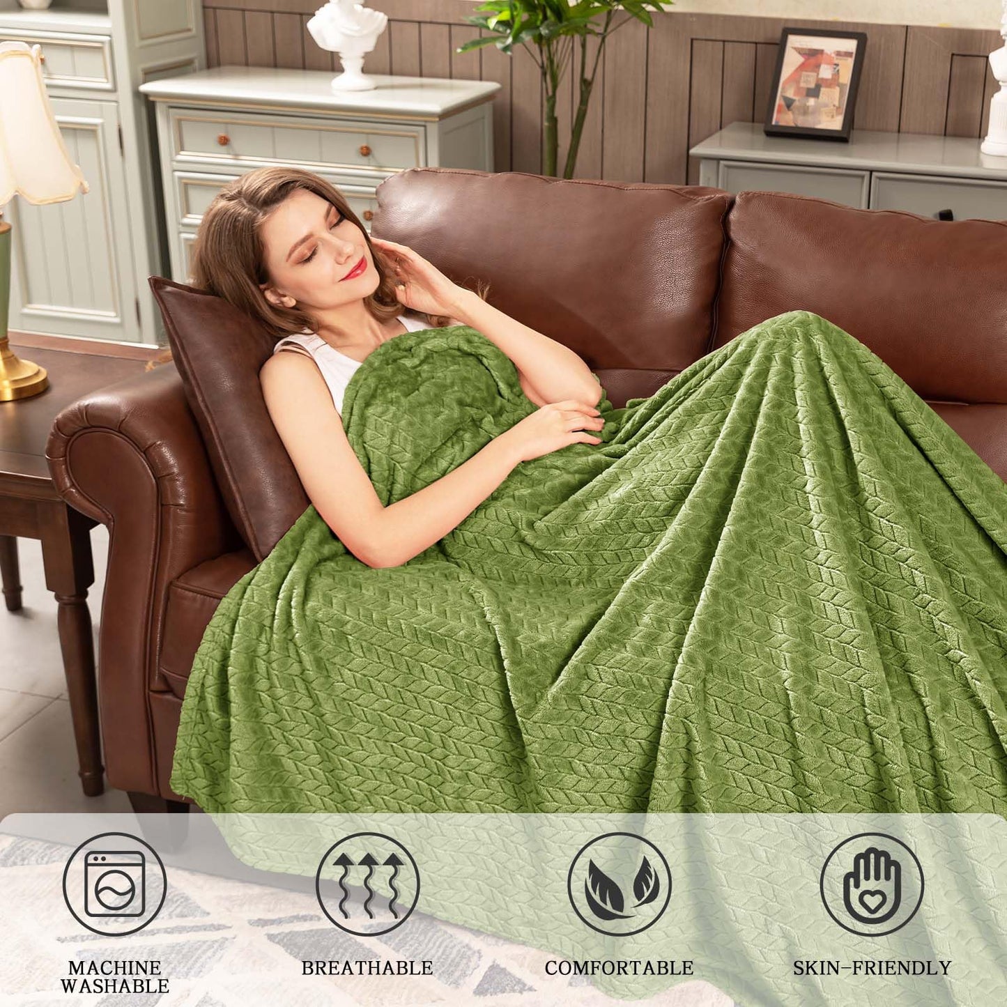 Inhand Fleece Throw Blankets, Super Soft Flannel Cozy Blankets for Adults, Washable Lightweight Blanket for Couch Sofa Bed Office, Warm Plush Blankets for All Season (50"×60", Green)
