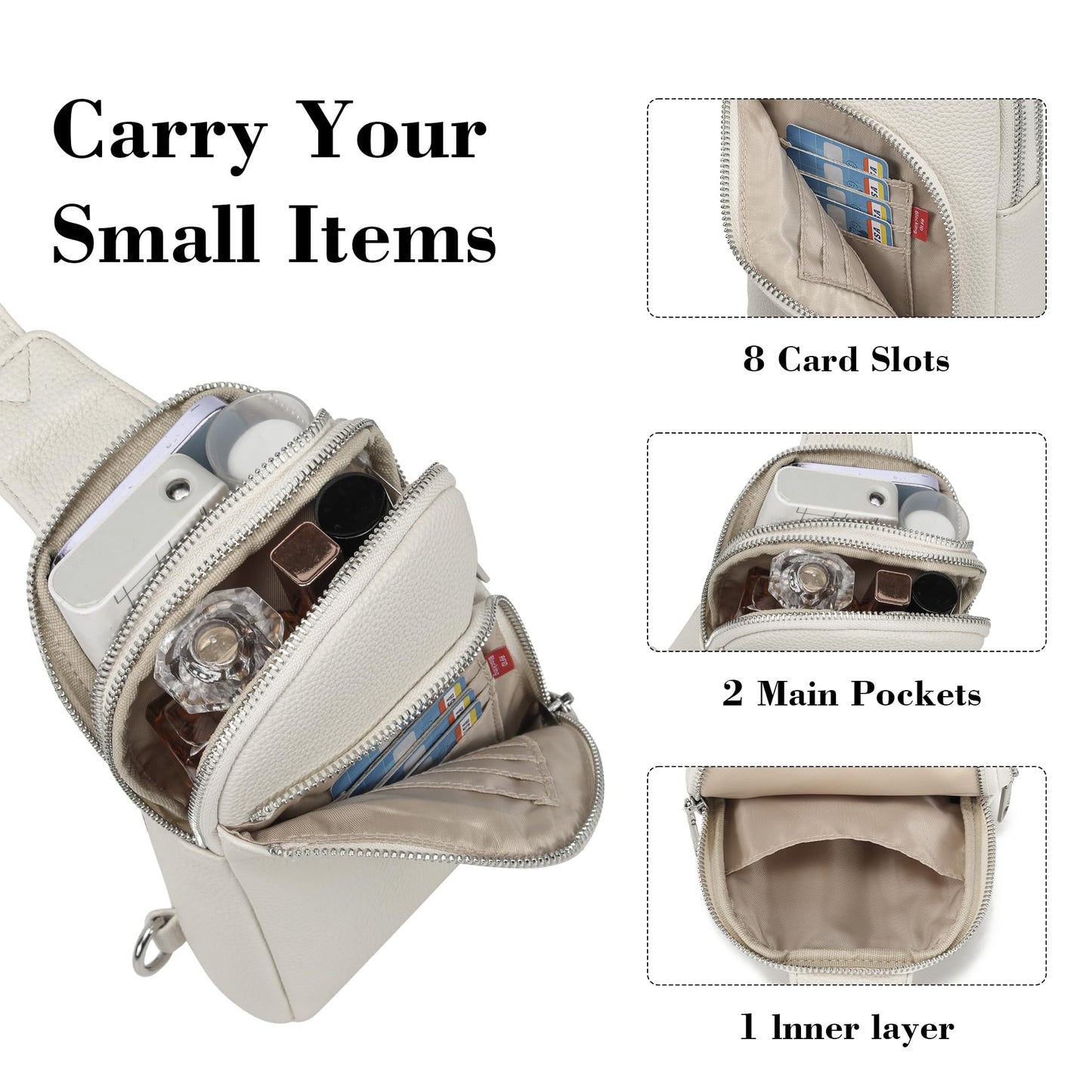 INICAT Travel Sling Bag, Anti Theft Crossbody Bag for Women | RFID Blocking, 8 Card Slots, Back Zippered Pocket, Metal Zippers,Switchable Strap