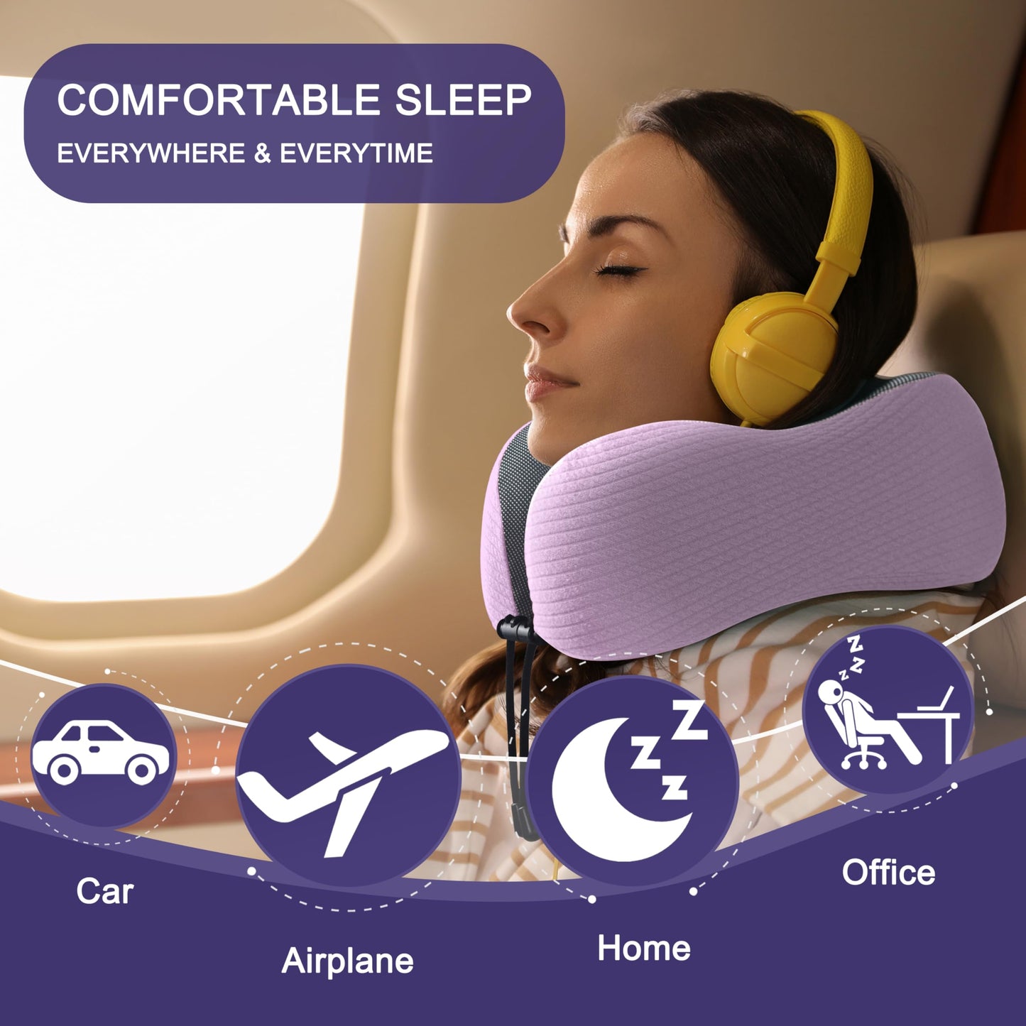 napfun Neck Pillow for Traveling, Upgraded Travel Neck Pillow for Airplane 100% Pure Memory Foam Travel Pillow for Flight Headrest Sleep, Portable Plane Accessories, Full Black