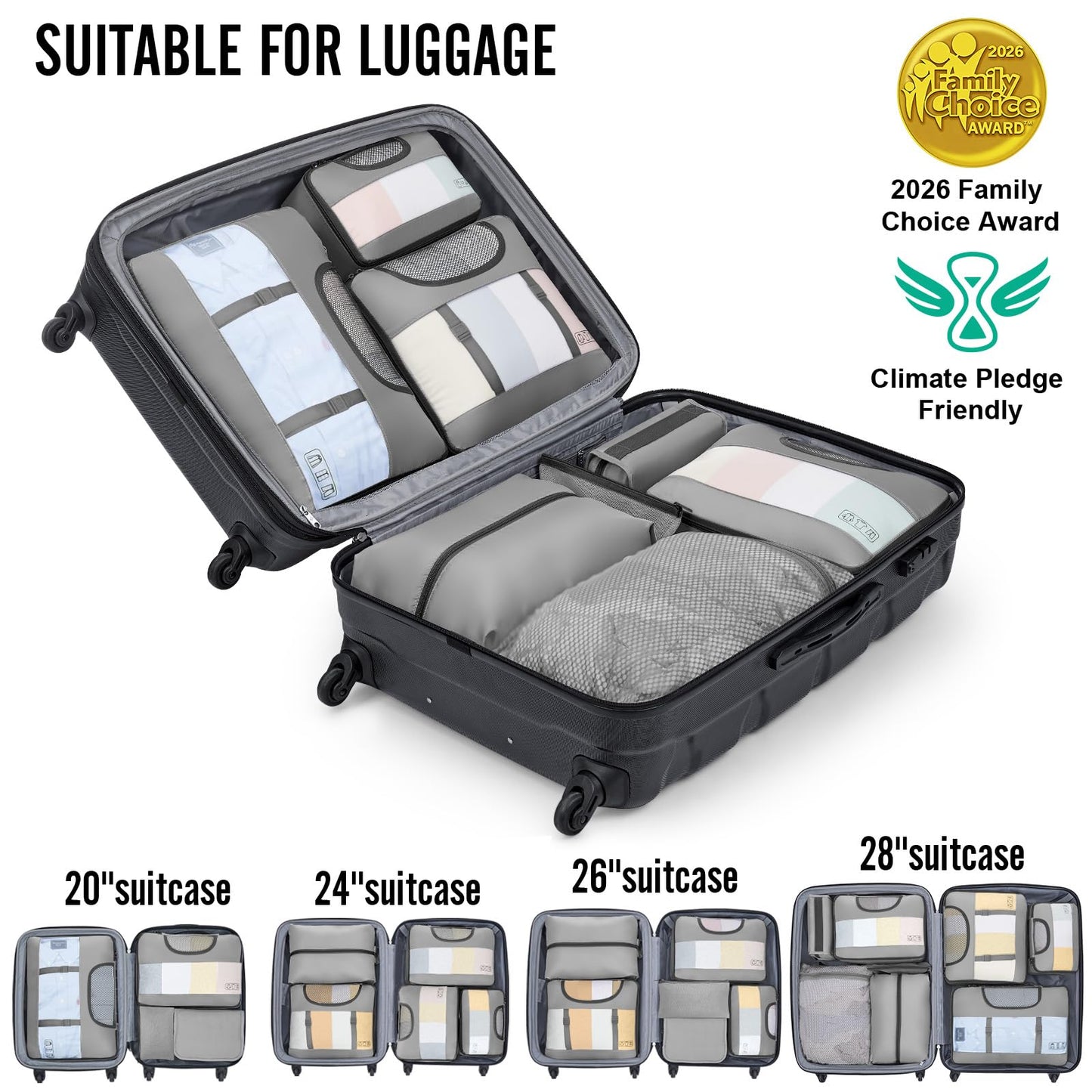 Veken 10 Set/8 Set Packing Cubes for Travel Essentials,Anti-Wrinkle Buckled Suitcase Organizer for Shoe & Toiletry Bag,Carry On Luggage Bag for Airplane & College Dorm Room Accessories,Women Men Gifts