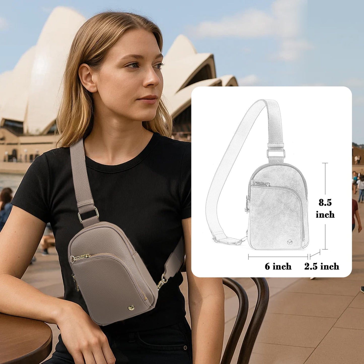 INICAT Travel Sling Bag, Anti Theft Crossbody Bag for Women | RFID Blocking, 8 Card Slots, Back Zippered Pocket, Metal Zippers,Switchable Strap