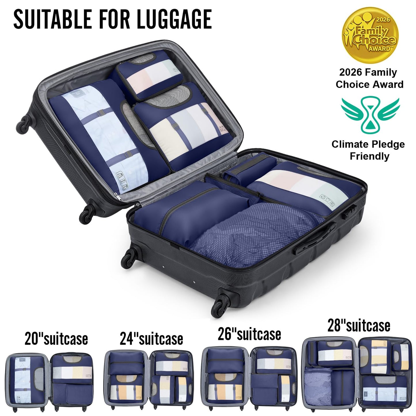 Veken 10 Set/8 Set Packing Cubes for Travel Essentials,Anti-Wrinkle Buckled Suitcase Organizer for Shoe & Toiletry Bag,Carry On Luggage Bag for Airplane & College Dorm Room Accessories,Women Men Gifts