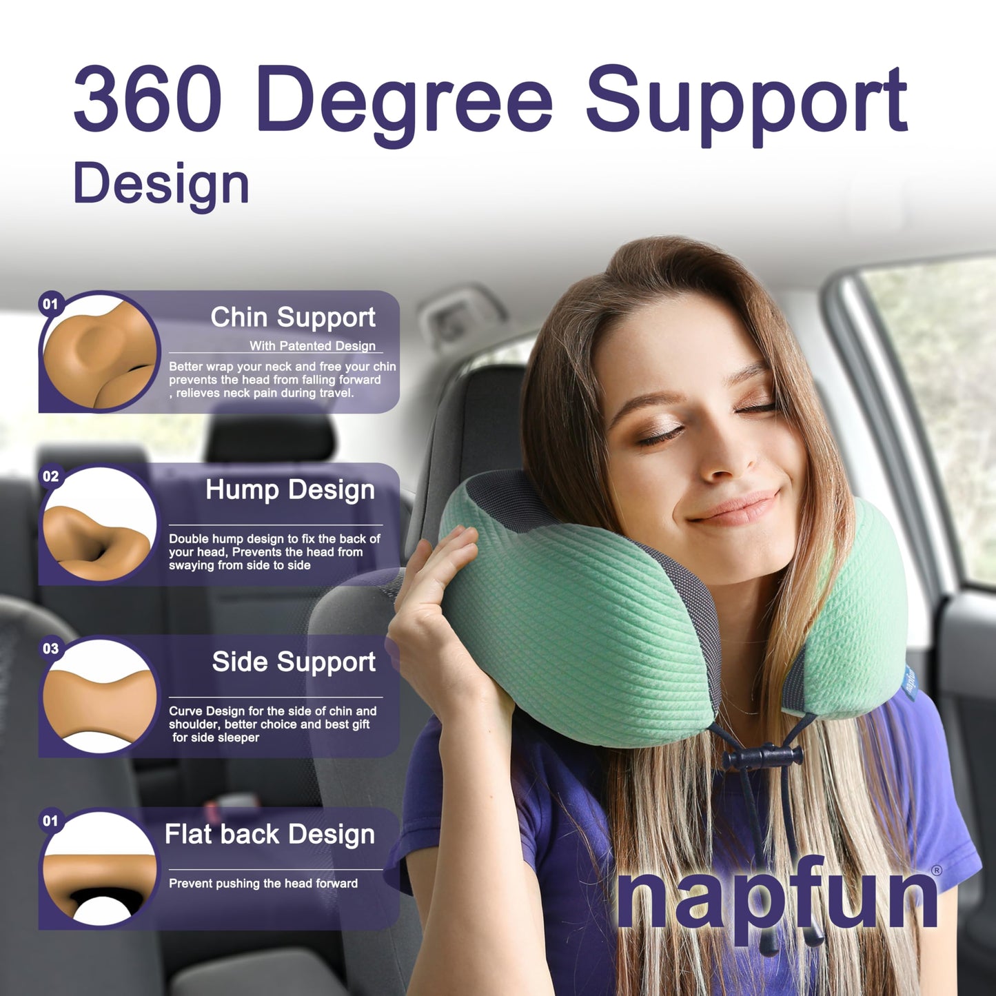 napfun Neck Pillow for Traveling, Upgraded Travel Neck Pillow for Airplane 100% Pure Memory Foam Travel Pillow for Flight Headrest Sleep, Portable Plane Accessories, Full Black
