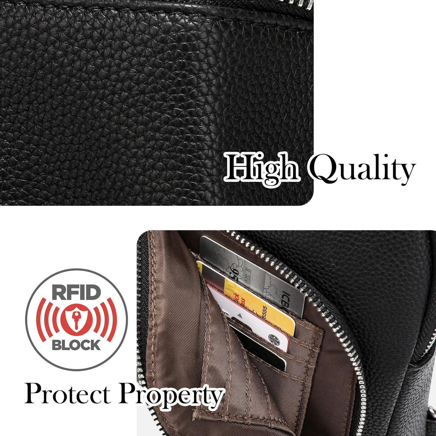 INICAT Travel Sling Bag, Anti Theft Crossbody Bag for Women | RFID Blocking, 8 Card Slots, Back Zippered Pocket, Metal Zippers,Switchable Strap