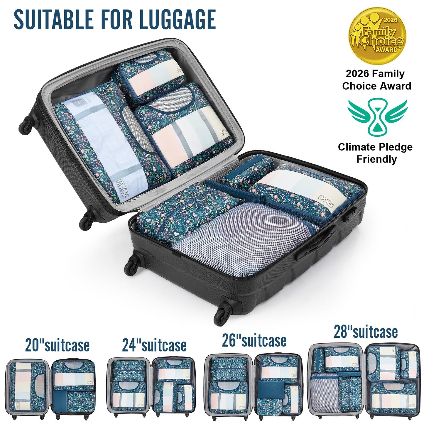 Veken 10 Set/8 Set Packing Cubes for Travel Essentials,Anti-Wrinkle Buckled Suitcase Organizer for Shoe & Toiletry Bag,Carry On Luggage Bag for Airplane & College Dorm Room Accessories,Women Men Gifts