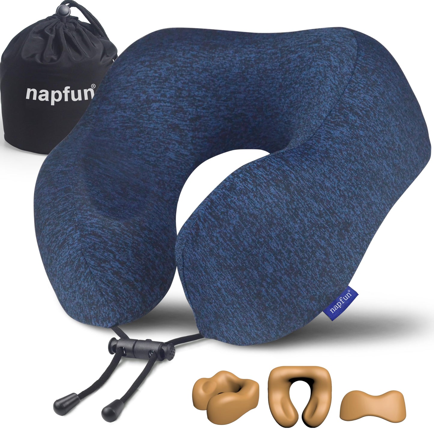 napfun Neck Pillow for Traveling, Upgraded Travel Neck Pillow for Airplane 100% Pure Memory Foam Travel Pillow for Flight Headrest Sleep, Portable Plane Accessories, Full Black