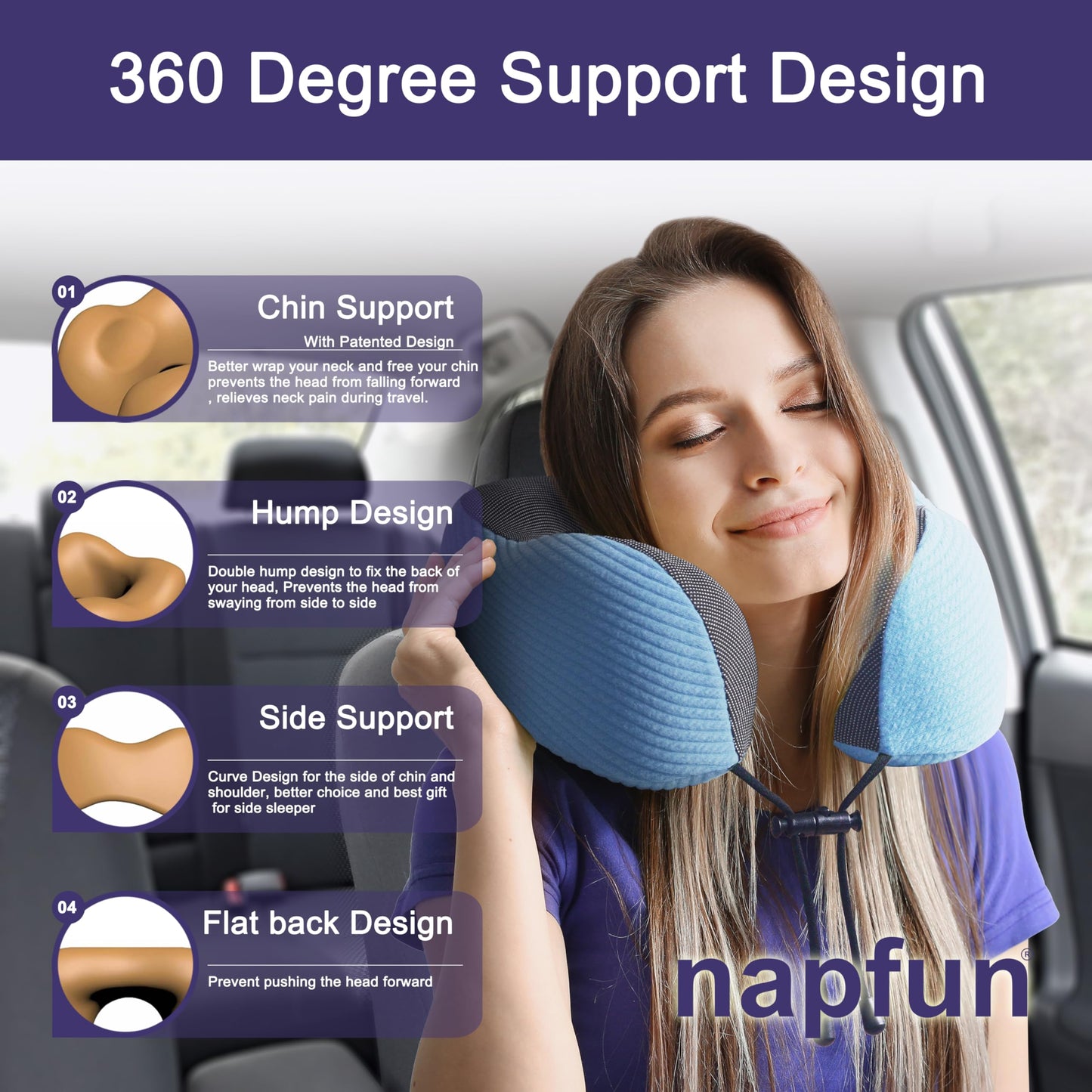 napfun Neck Pillow for Traveling, Upgraded Travel Neck Pillow for Airplane 100% Pure Memory Foam Travel Pillow for Flight Headrest Sleep, Portable Plane Accessories, Full Black