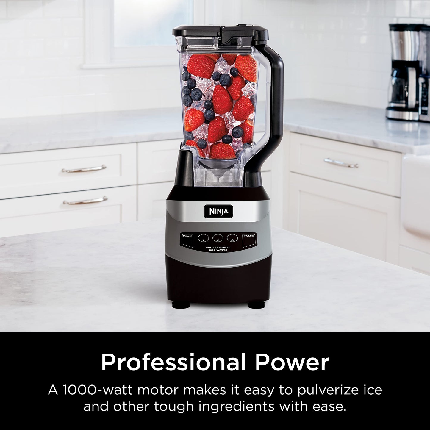 Ninja Professional Blender 1000W, Total Crushing Technology- Smoothies, Ice Crushing & Frozen Fruit, Full-Size Countertop Blender, 72-oz. Pitcher, Black & Grey, BL610