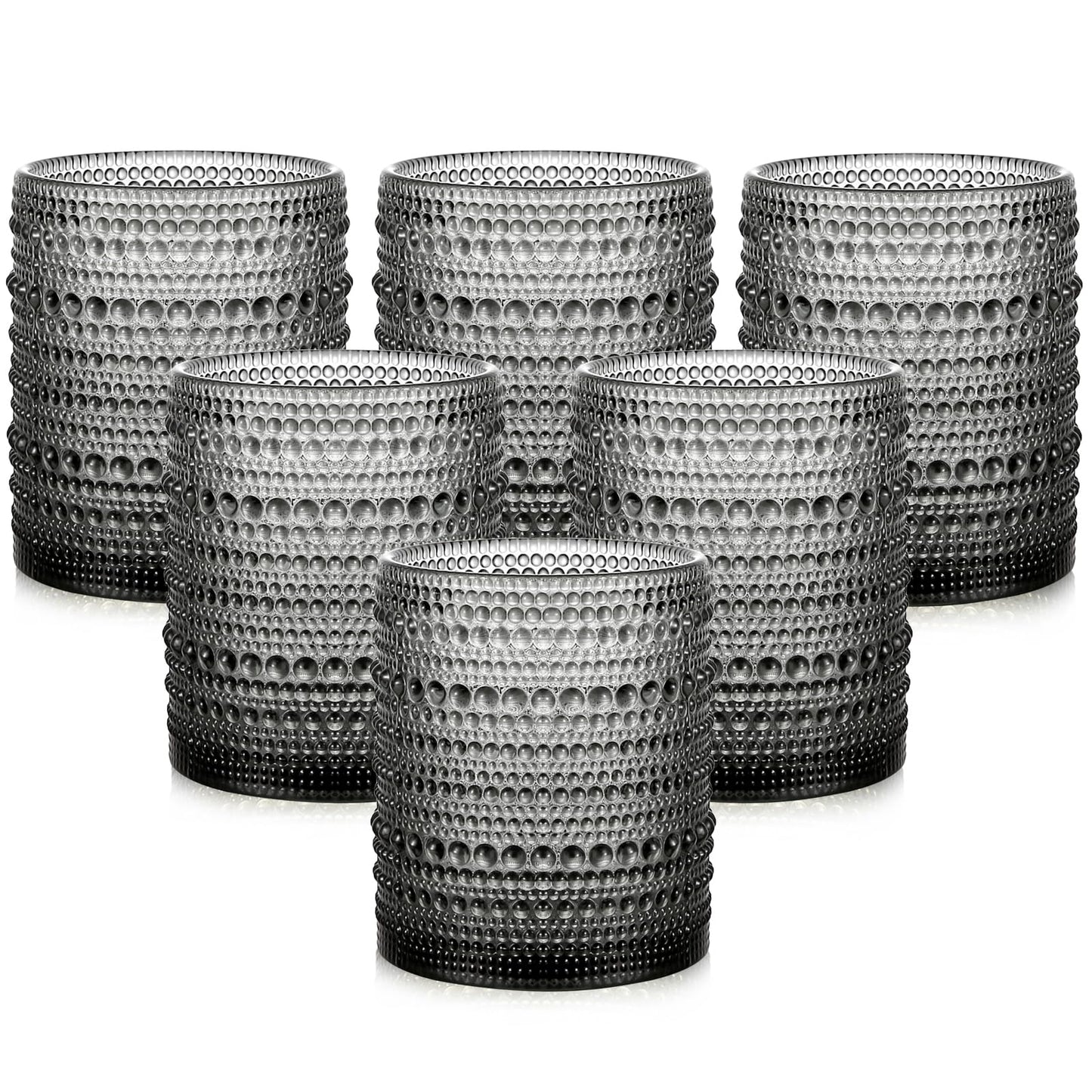 Vintage Glassware Drinking Glasses Set of 6,15 oz Hobnail Glass Cups,Embossed Blue Water Tumbler,for Beer,Cocktail,Whiskey,Juice and Various Mixed Drinks- 1 Cleaning Brush