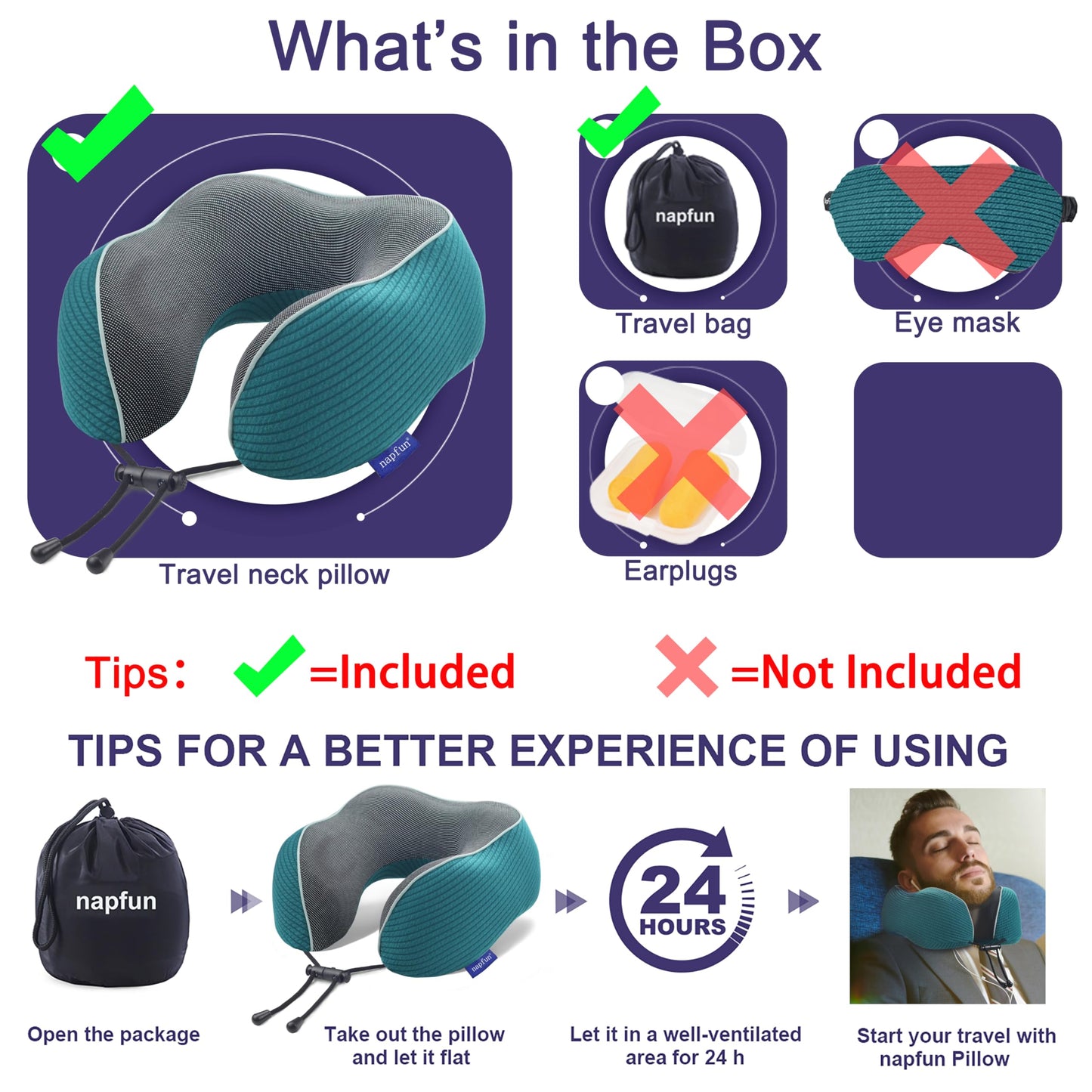 napfun Neck Pillow for Traveling, Upgraded Travel Neck Pillow for Airplane 100% Pure Memory Foam Travel Pillow for Flight Headrest Sleep, Portable Plane Accessories, Full Black
