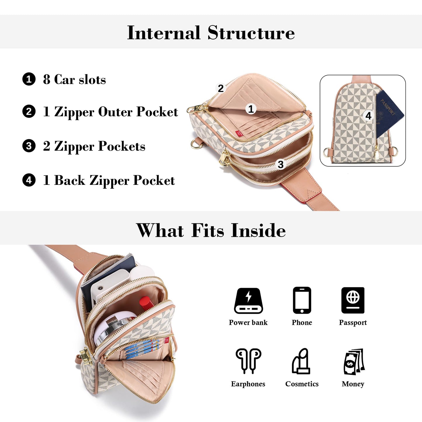 INICAT Travel Sling Bag, Anti Theft Crossbody Bag for Women | RFID Blocking, 8 Card Slots, Back Zippered Pocket, Metal Zippers,Switchable Strap