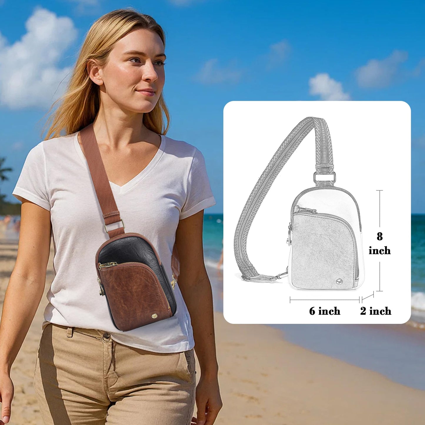 INICAT Travel Sling Bag, Anti Theft Crossbody Bag for Women | RFID Blocking, 8 Card Slots, Back Zippered Pocket, Metal Zippers,Switchable Strap