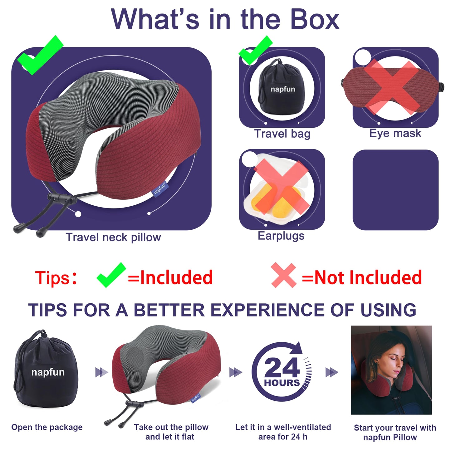 napfun Neck Pillow for Traveling, Upgraded Travel Neck Pillow for Airplane 100% Pure Memory Foam Travel Pillow for Flight Headrest Sleep, Portable Plane Accessories, Full Black