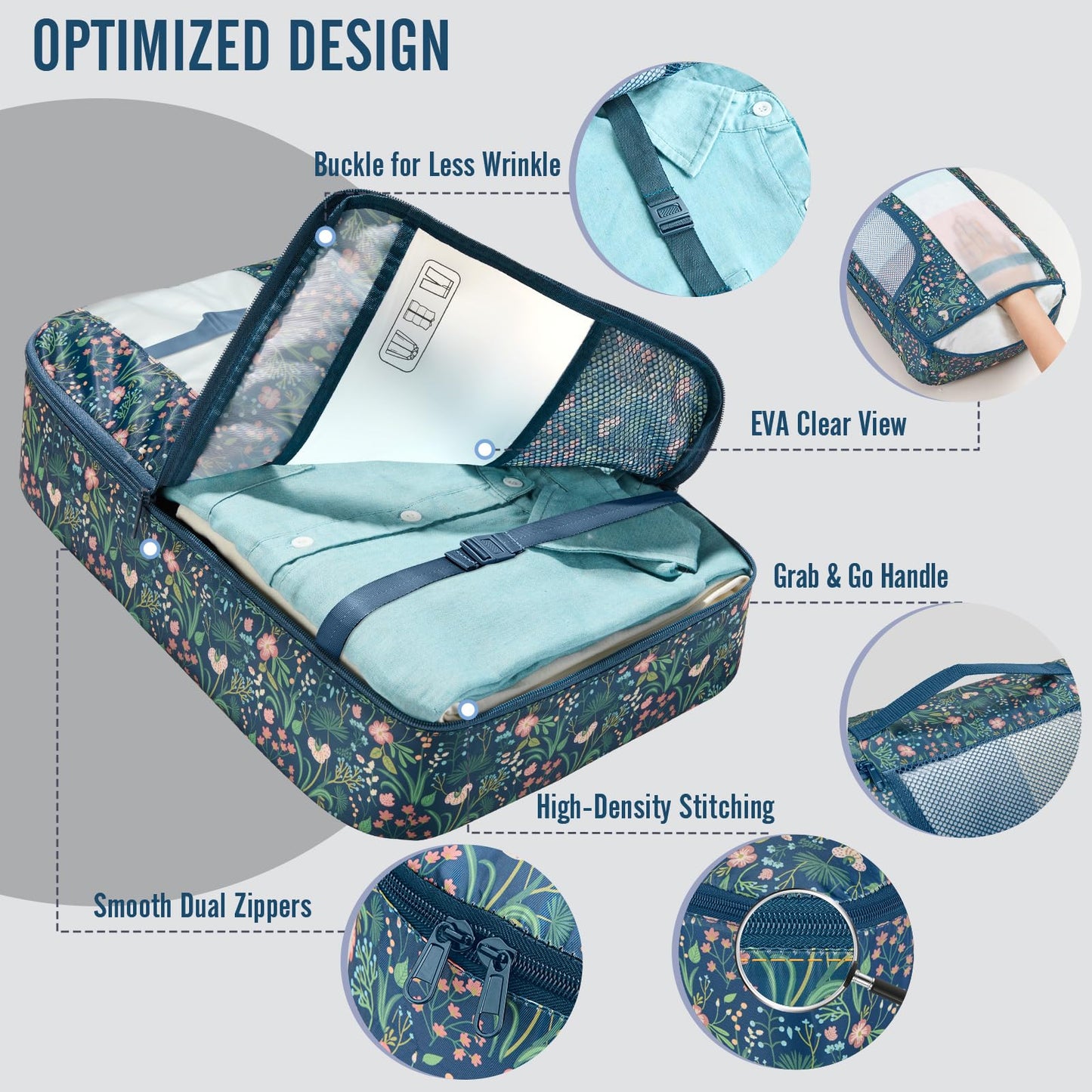 Veken 10 Set/8 Set Packing Cubes for Travel Essentials,Anti-Wrinkle Buckled Suitcase Organizer for Shoe & Toiletry Bag,Carry On Luggage Bag for Airplane & College Dorm Room Accessories,Women Men Gifts