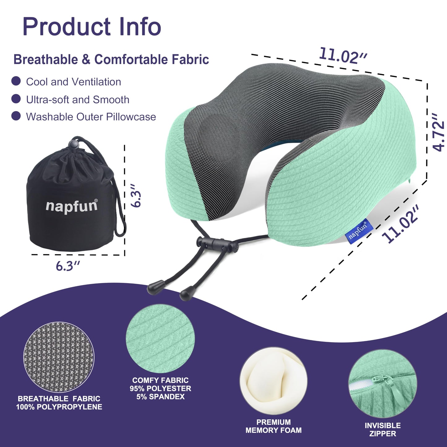 napfun Neck Pillow for Traveling, Upgraded Travel Neck Pillow for Airplane 100% Pure Memory Foam Travel Pillow for Flight Headrest Sleep, Portable Plane Accessories, Full Black