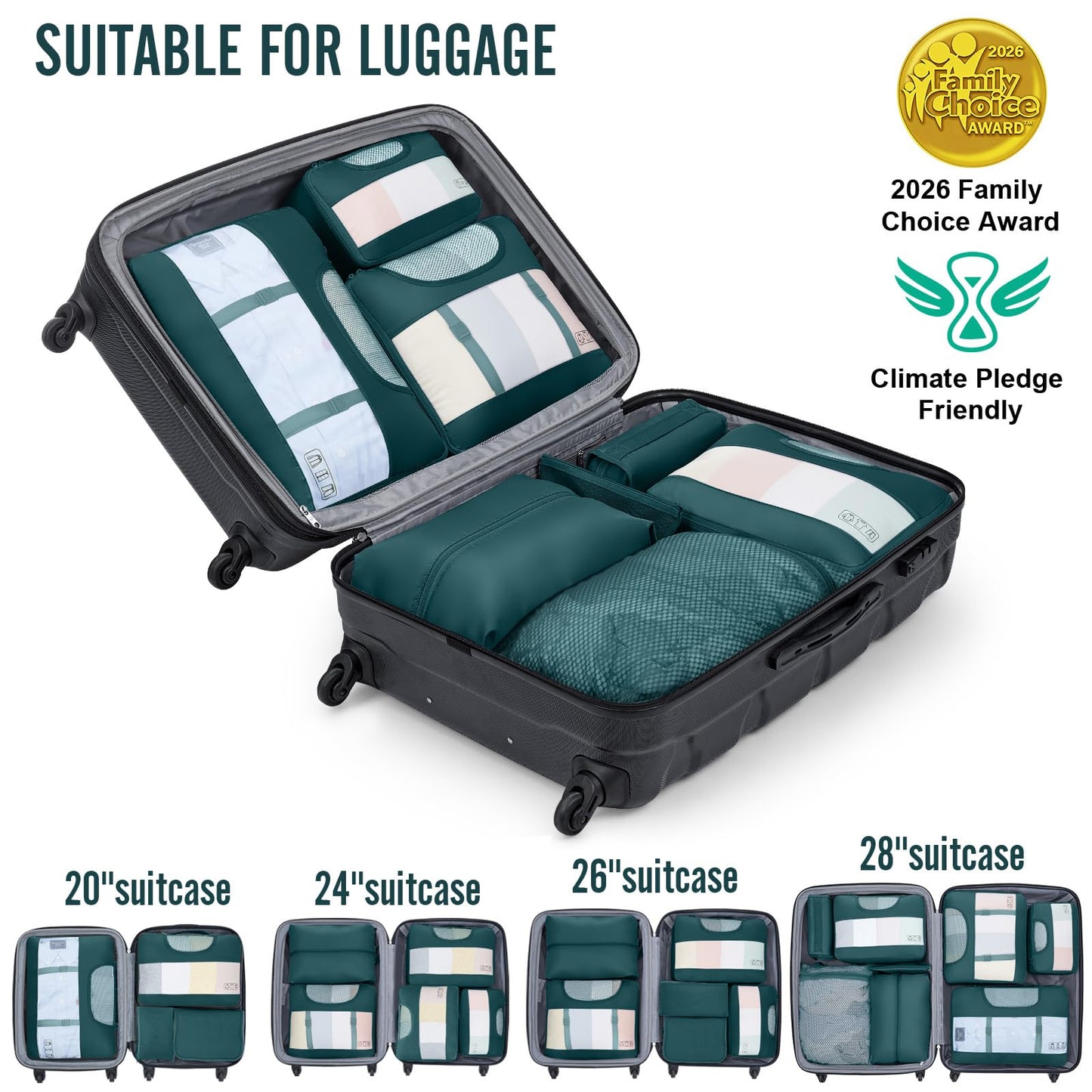 Veken 10 Set/8 Set Packing Cubes for Travel Essentials,Anti-Wrinkle Buckled Suitcase Organizer for Shoe & Toiletry Bag,Carry On Luggage Bag for Airplane & College Dorm Room Accessories,Women Men Gifts