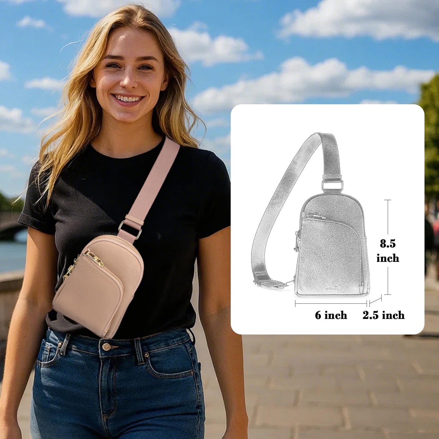 INICAT Travel Sling Bag, Anti Theft Crossbody Bag for Women | RFID Blocking, 8 Card Slots, Back Zippered Pocket, Metal Zippers,Switchable Strap